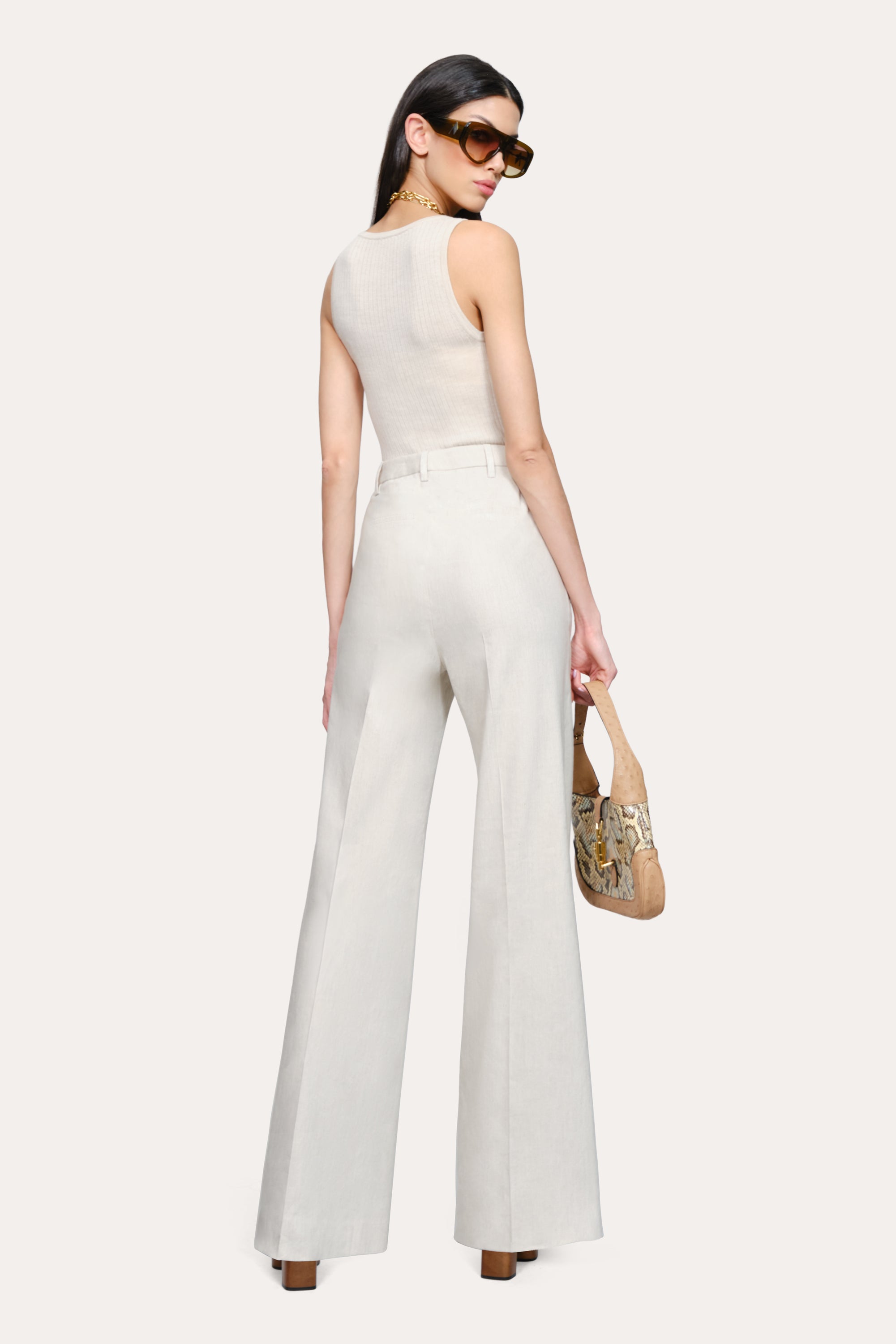 Elie Tahari Solenne spodnie Putty Melange lniane