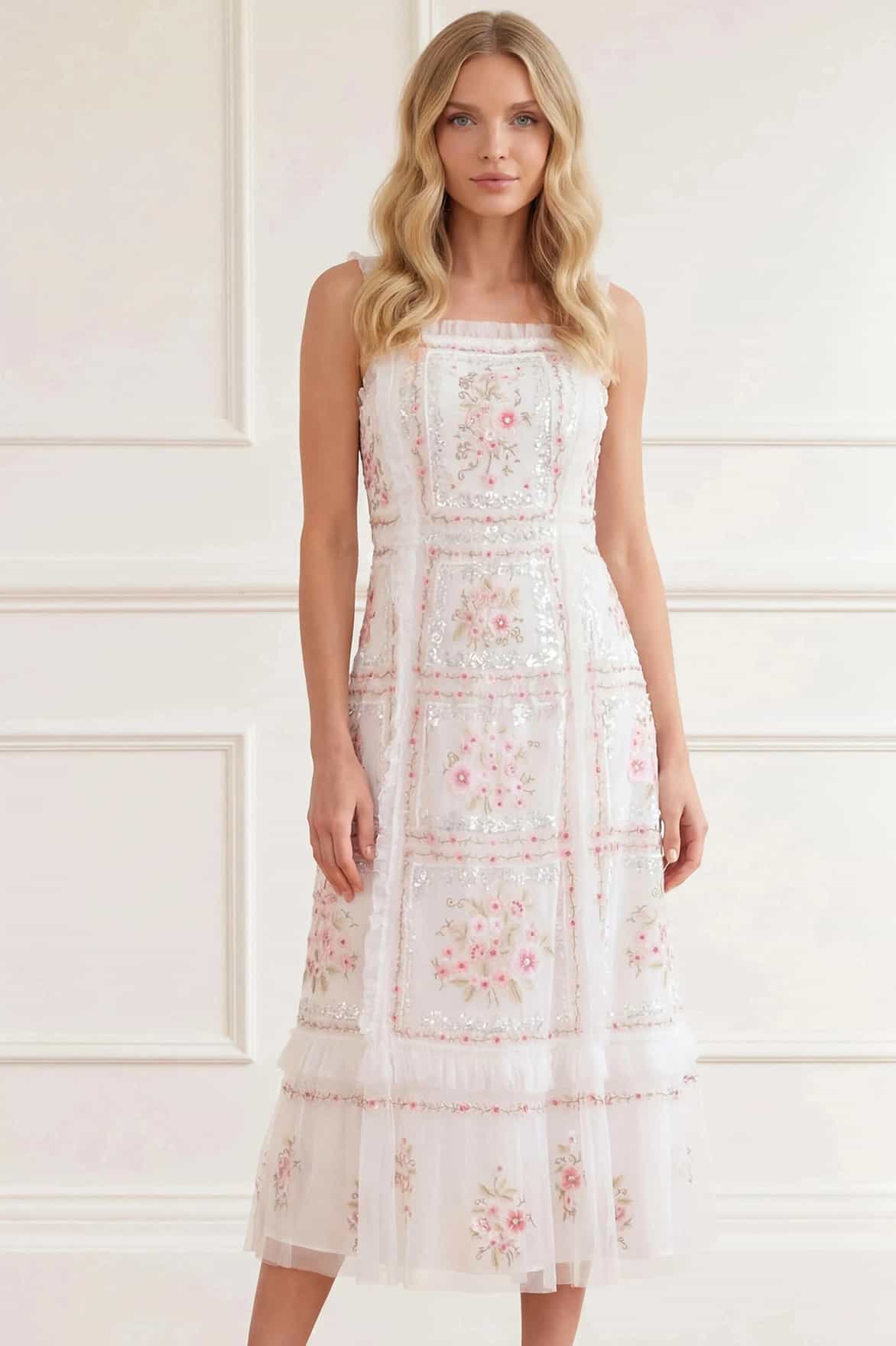 Needle & Thread Blossom Bib Ballerina Dress sukienka biała