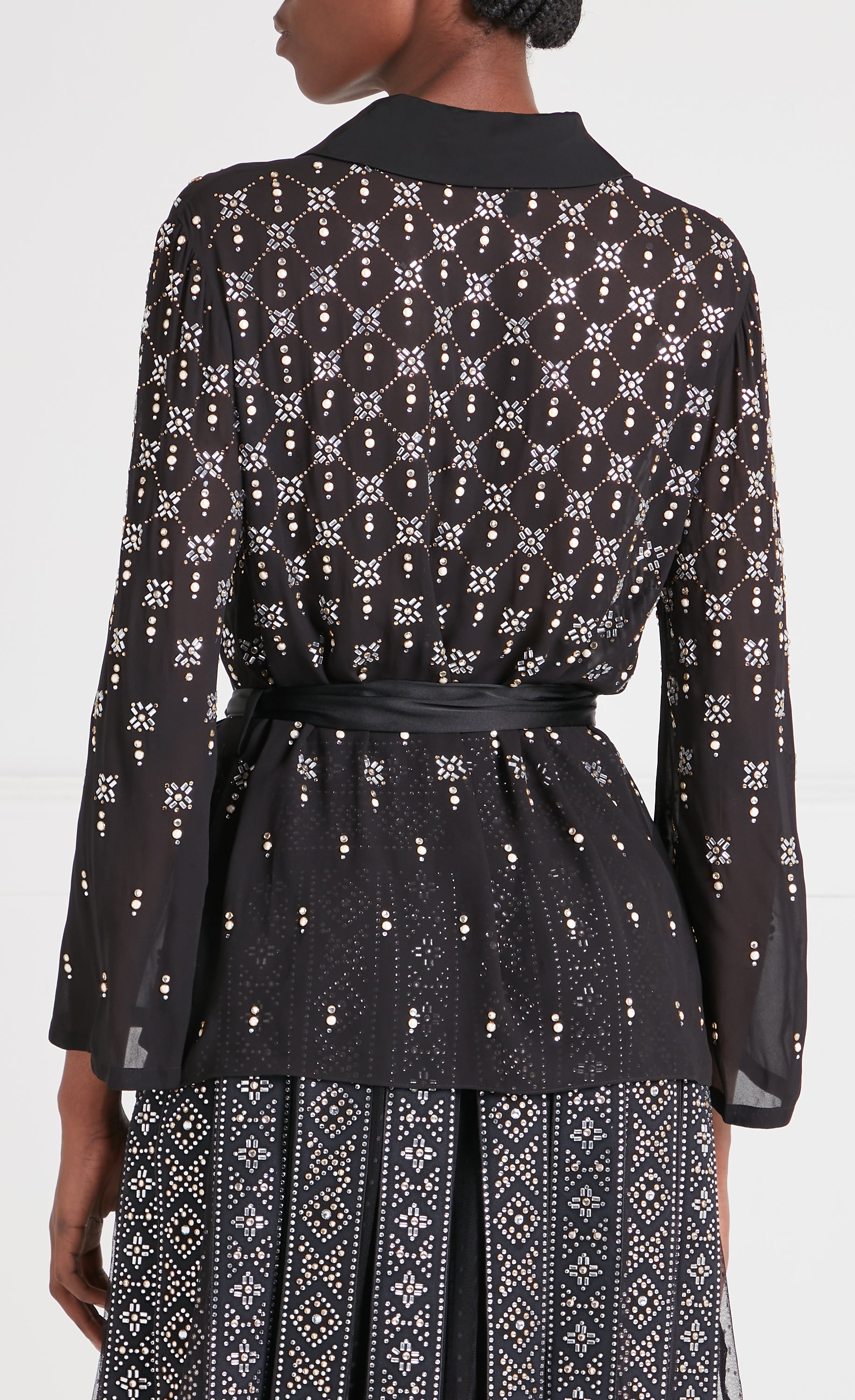 Temperley London Gallantry koszula Black z paskiem zdobiona