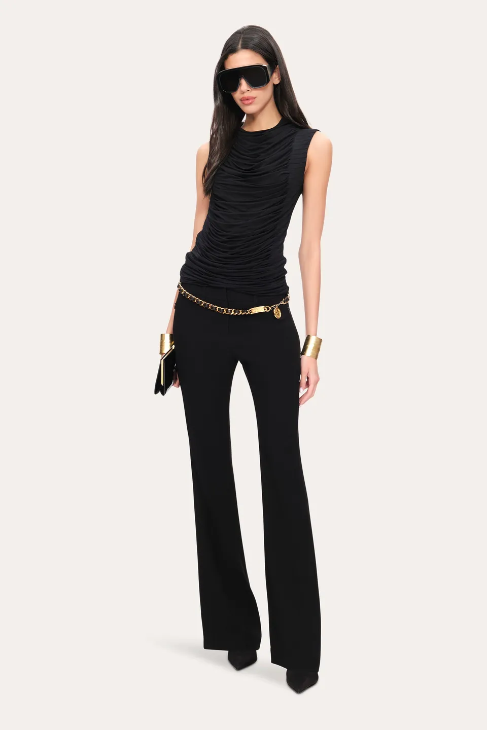 Elie Tahari Matte Jersey top Black wiskoza bez rękawów