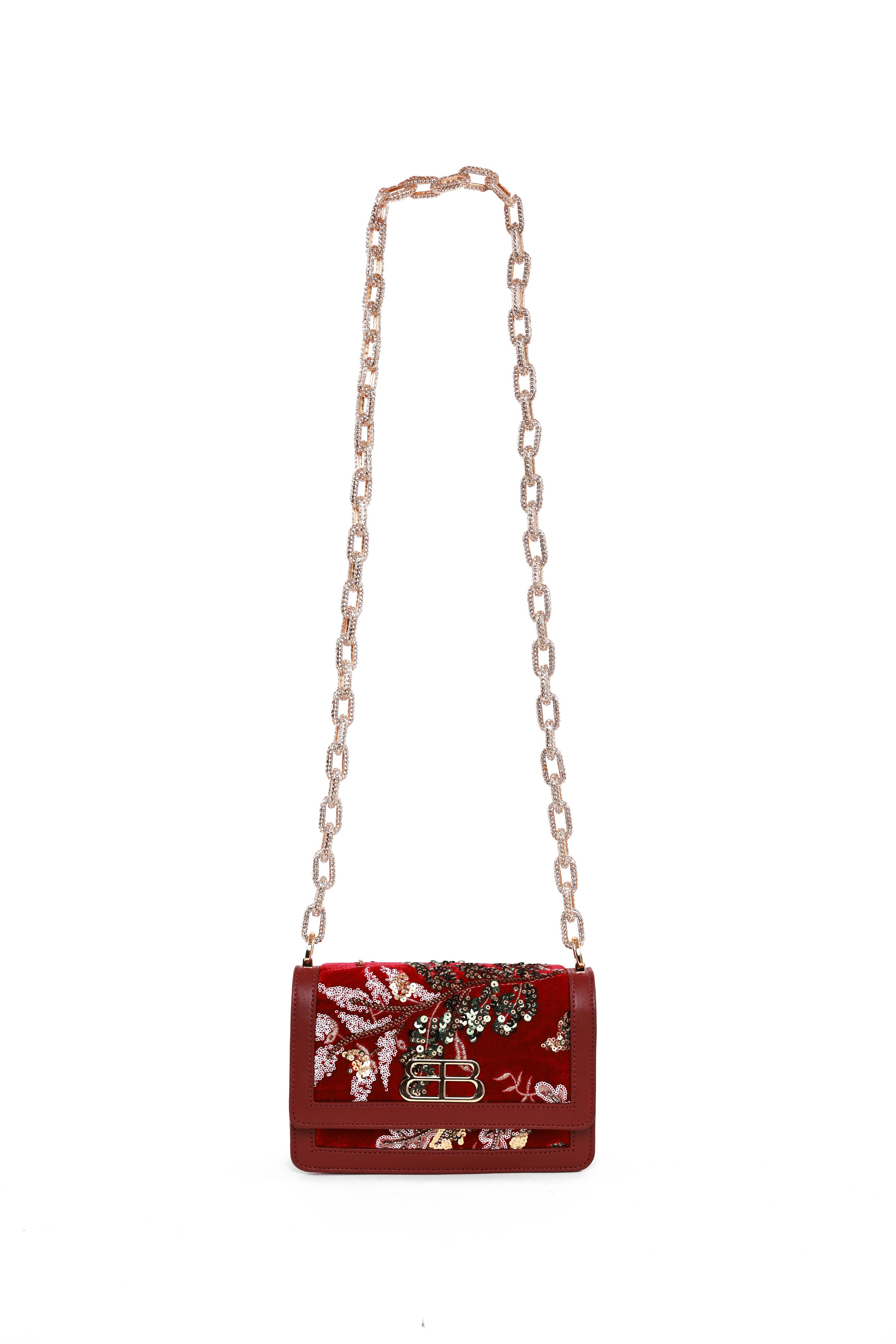 Bronx and Banco Velvet torebka crossbody czerwona haftowana