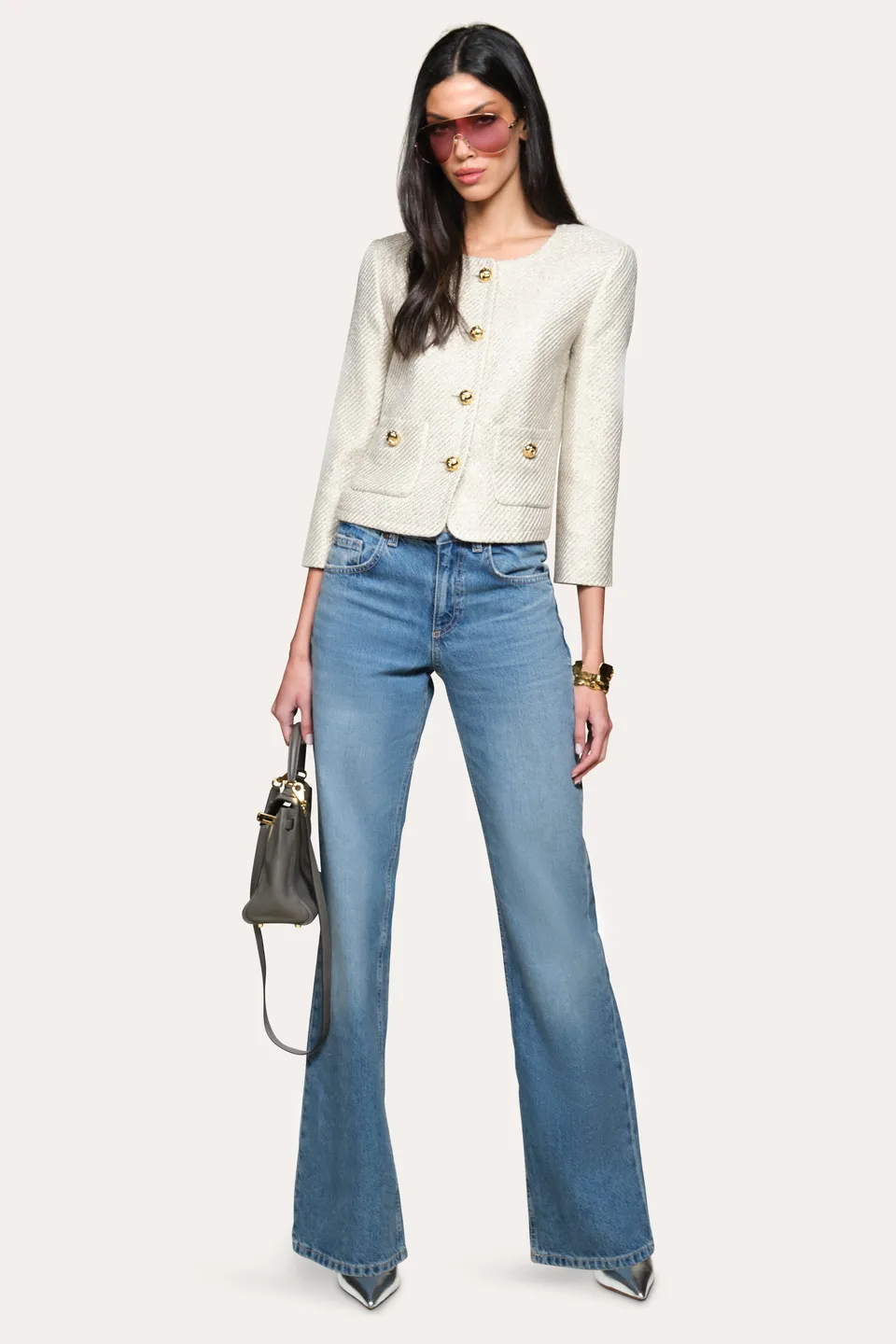 Elie Tahari Tweed Lurex marynarka Multi krótka
