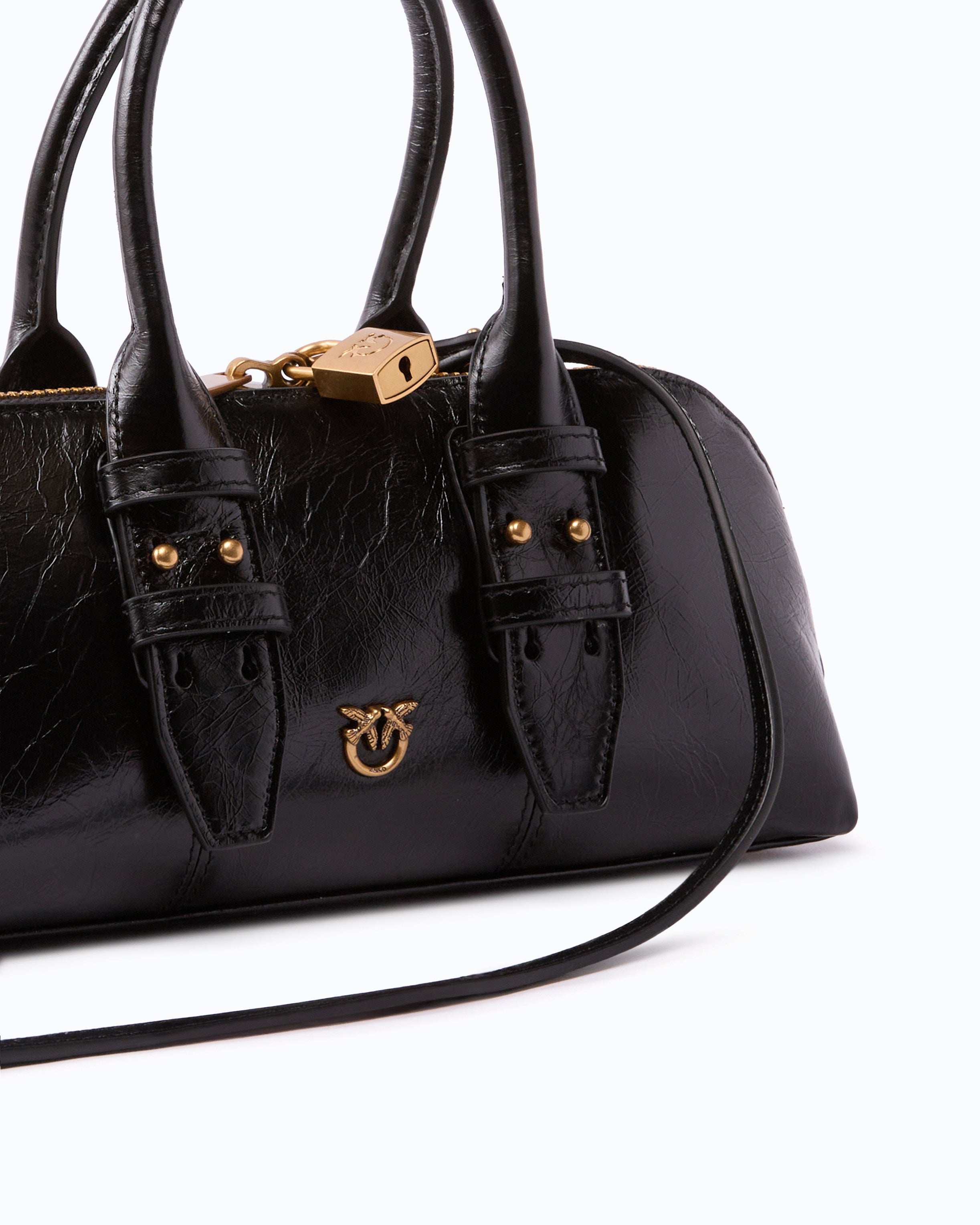 Pinko Escape Bag Horizontal torebka skórzana czarna mała