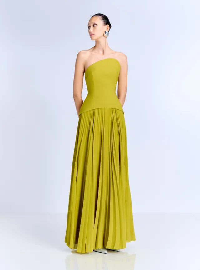 SOLACE LONDON Britt sukienka maxi limonkowa gorsetowa