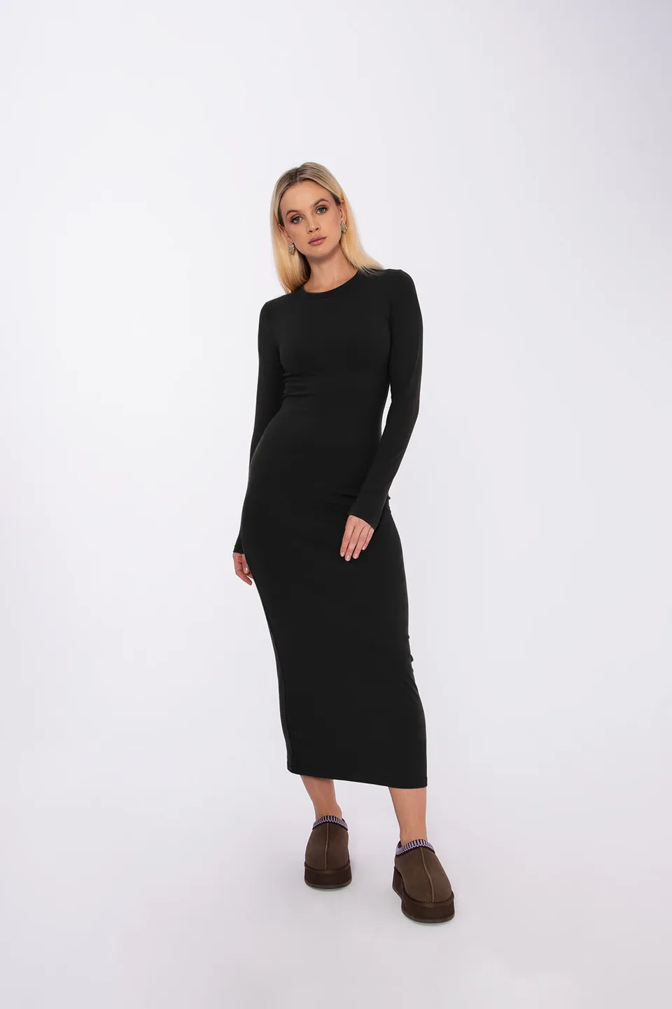 Nudyess Shape sukienka maxi Black gładka bawełna