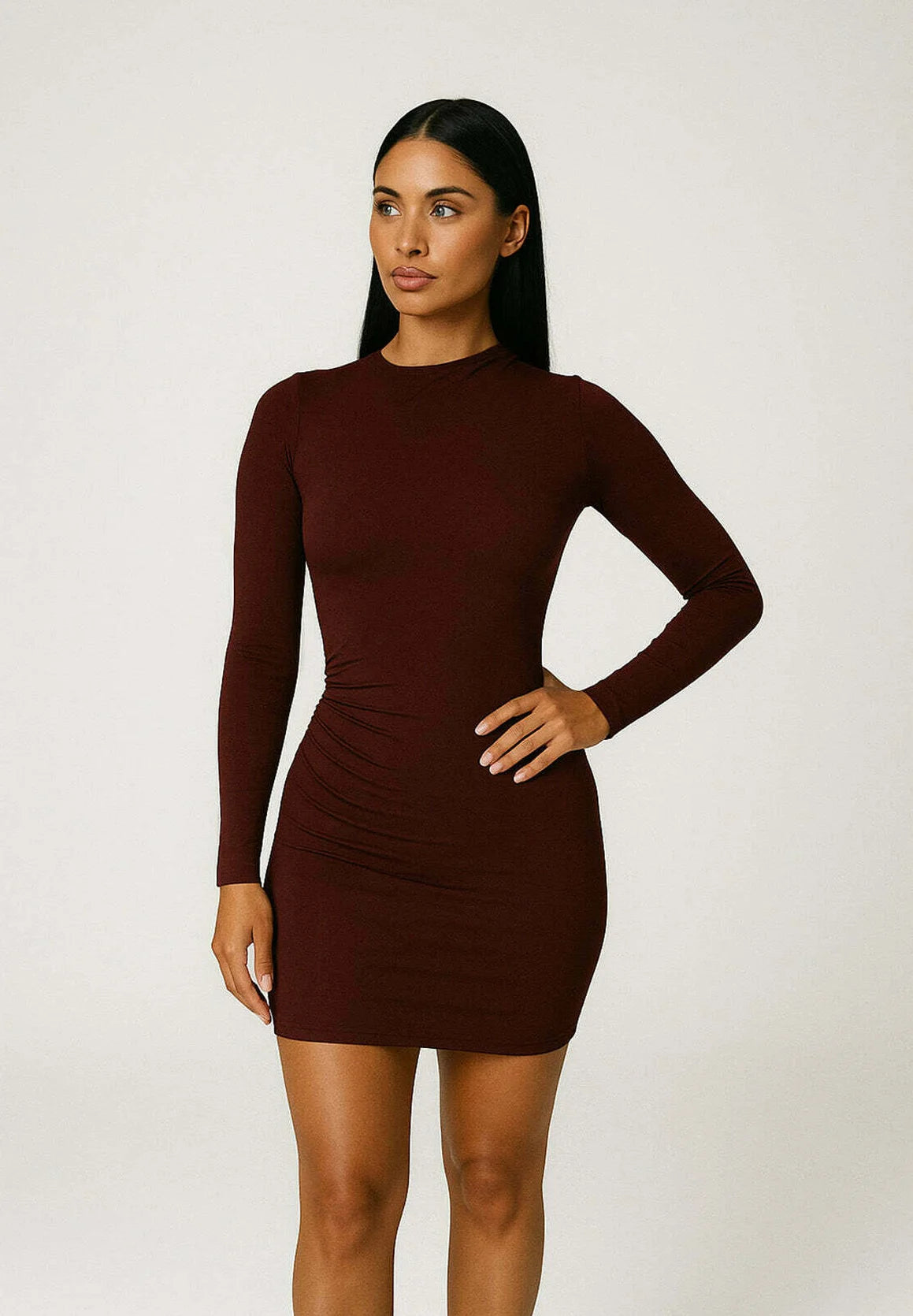 Nudyess Sharon sukienka mini burgund drapowana bawełna