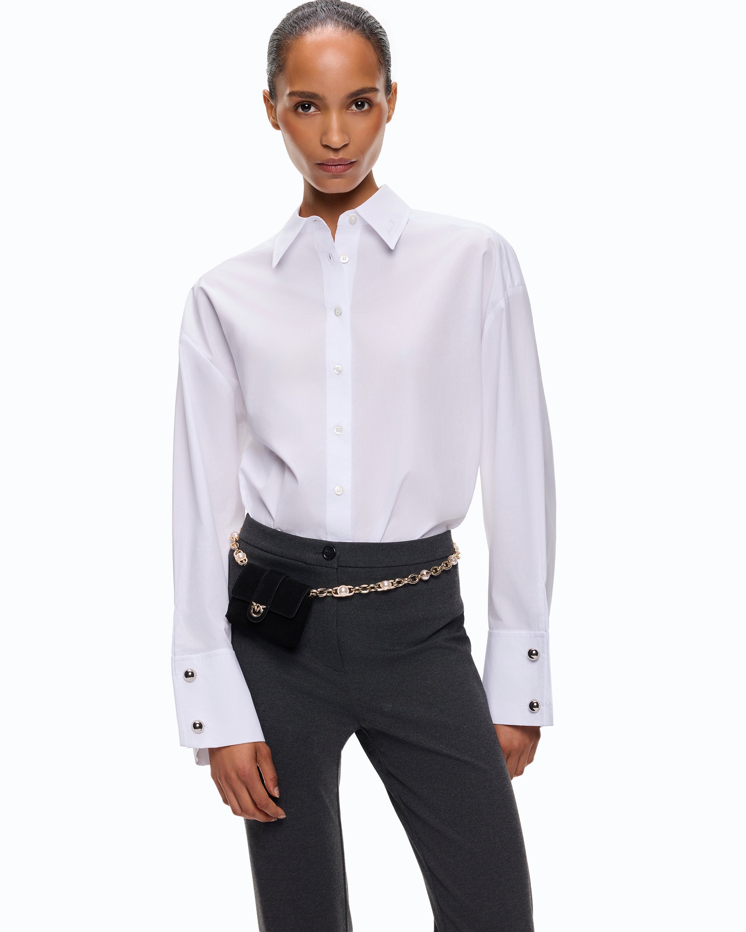 Pinko Clementi koszula poplinowa oversize biała