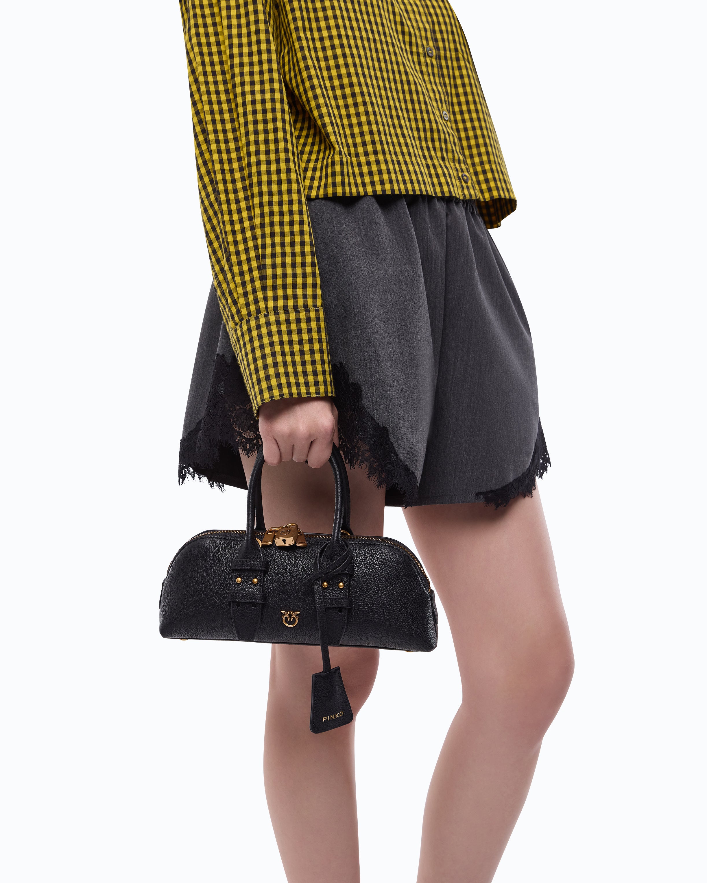 Pinko Escape Bag torebka skórzana czarna mała bowling