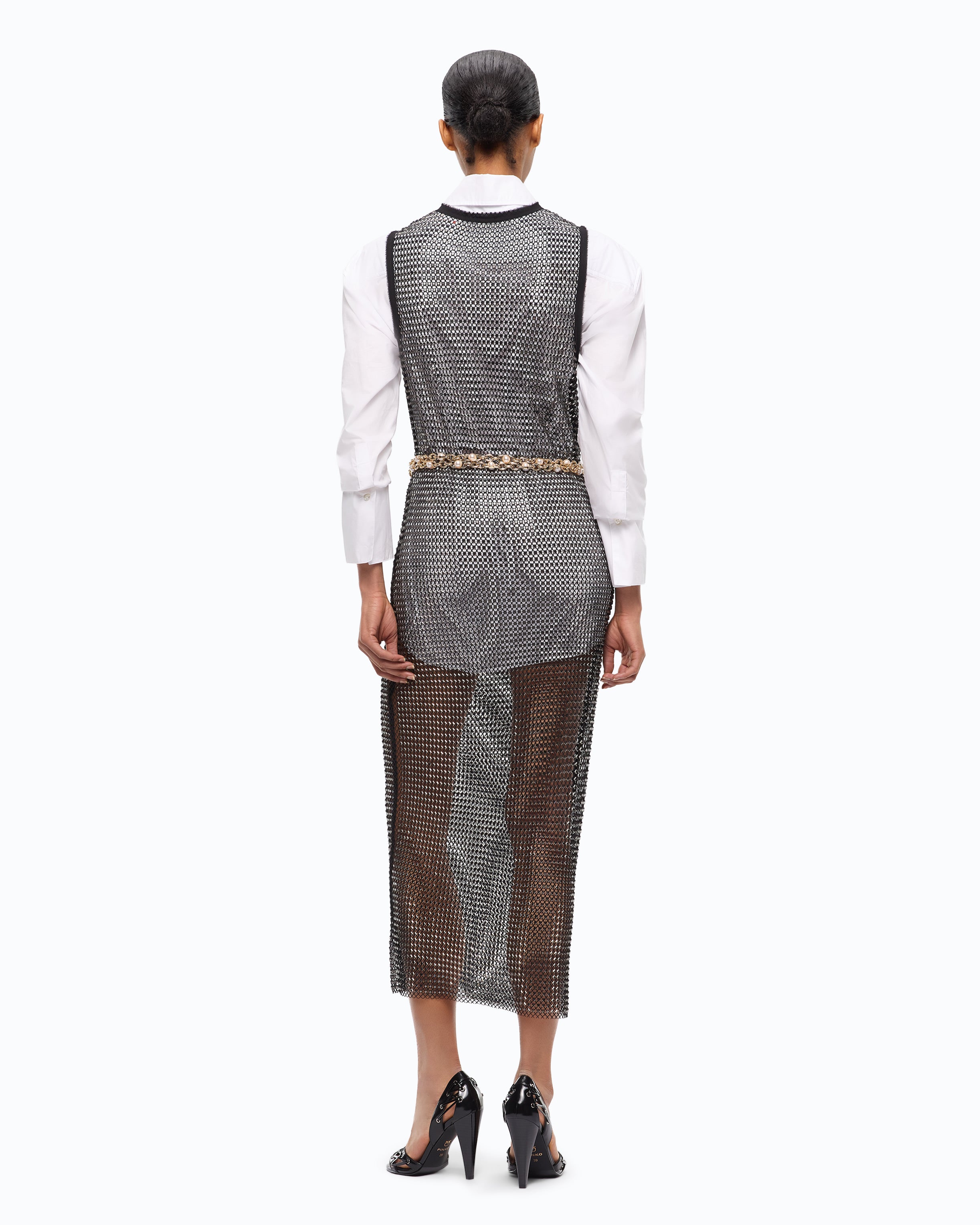 Pinko Carrera Dress sukienka midi czarna z cyrkoniami