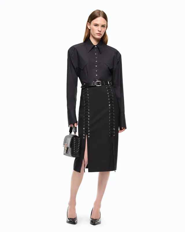 Pinko Gem Skirt spódnica midi czarna wełniana