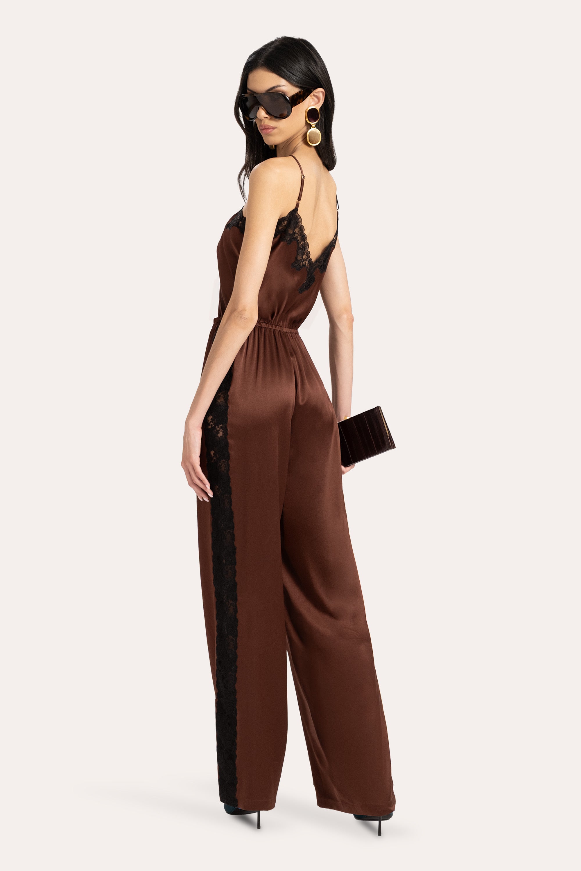 Elie Tahari Cecilia kombinezon jedwabny Bitter Chocolate