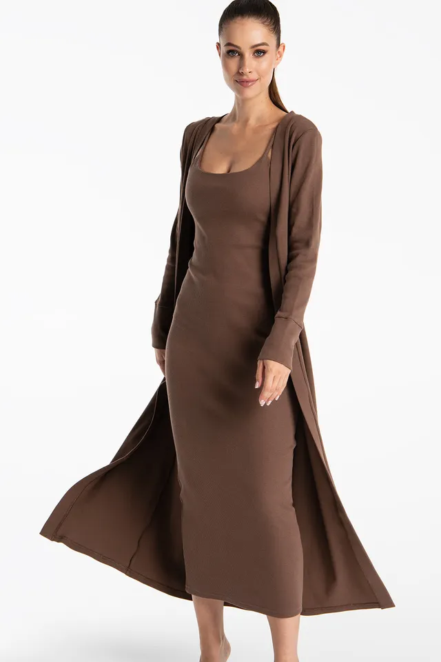 Nudyess Lily długi kardigan prążkowany Chocolate One Size