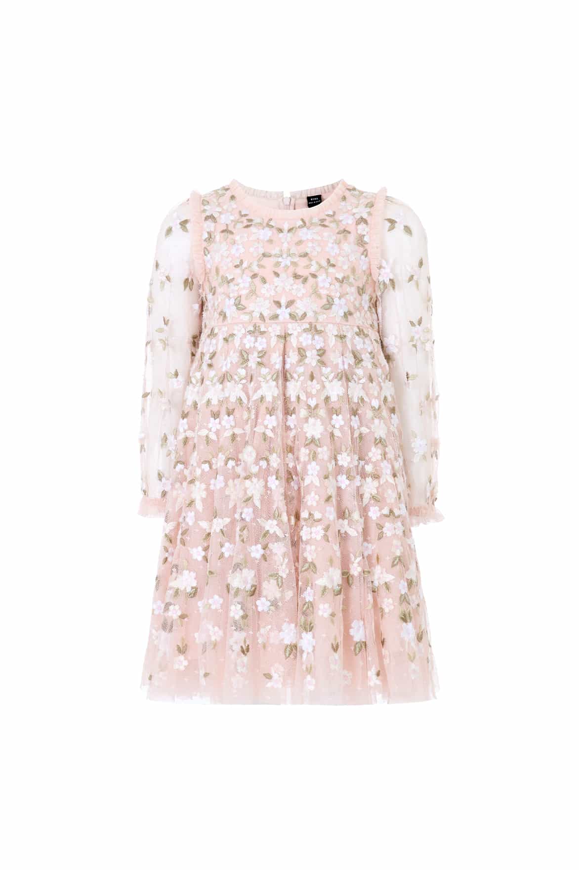 Needle & Thread Camellia Ditsy Long Sleeve Kids Dress sukienka różowa