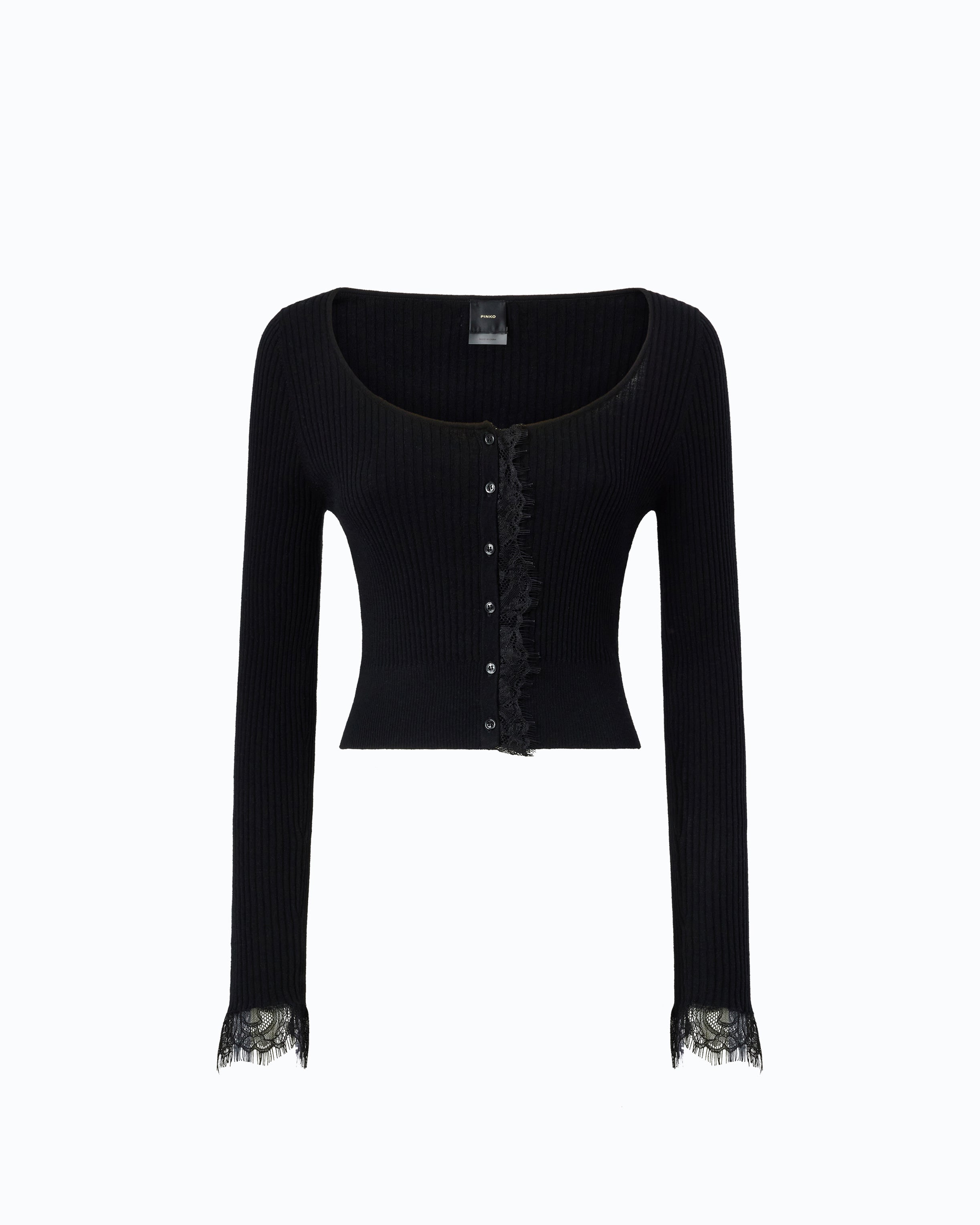 Pinko Praga kardigan cropped czarny kaszmir jedwab