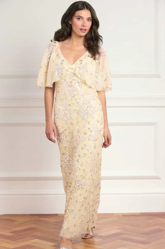 Needle & Thread Peony Bouquet sukienka maxi yellow cekinowa