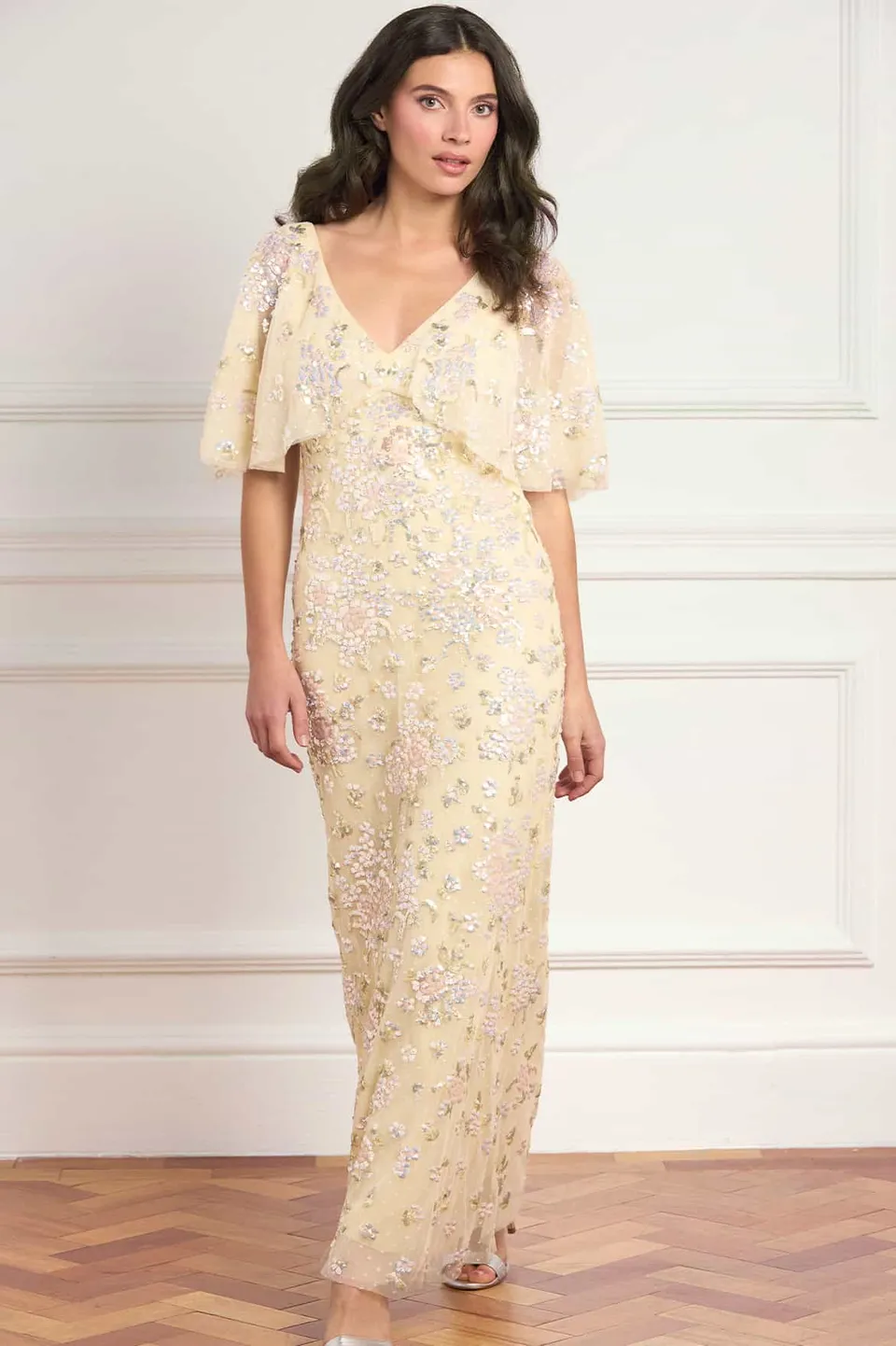 Needle & Thread Peony Bouquet sukienka maxi yellow cekinowa