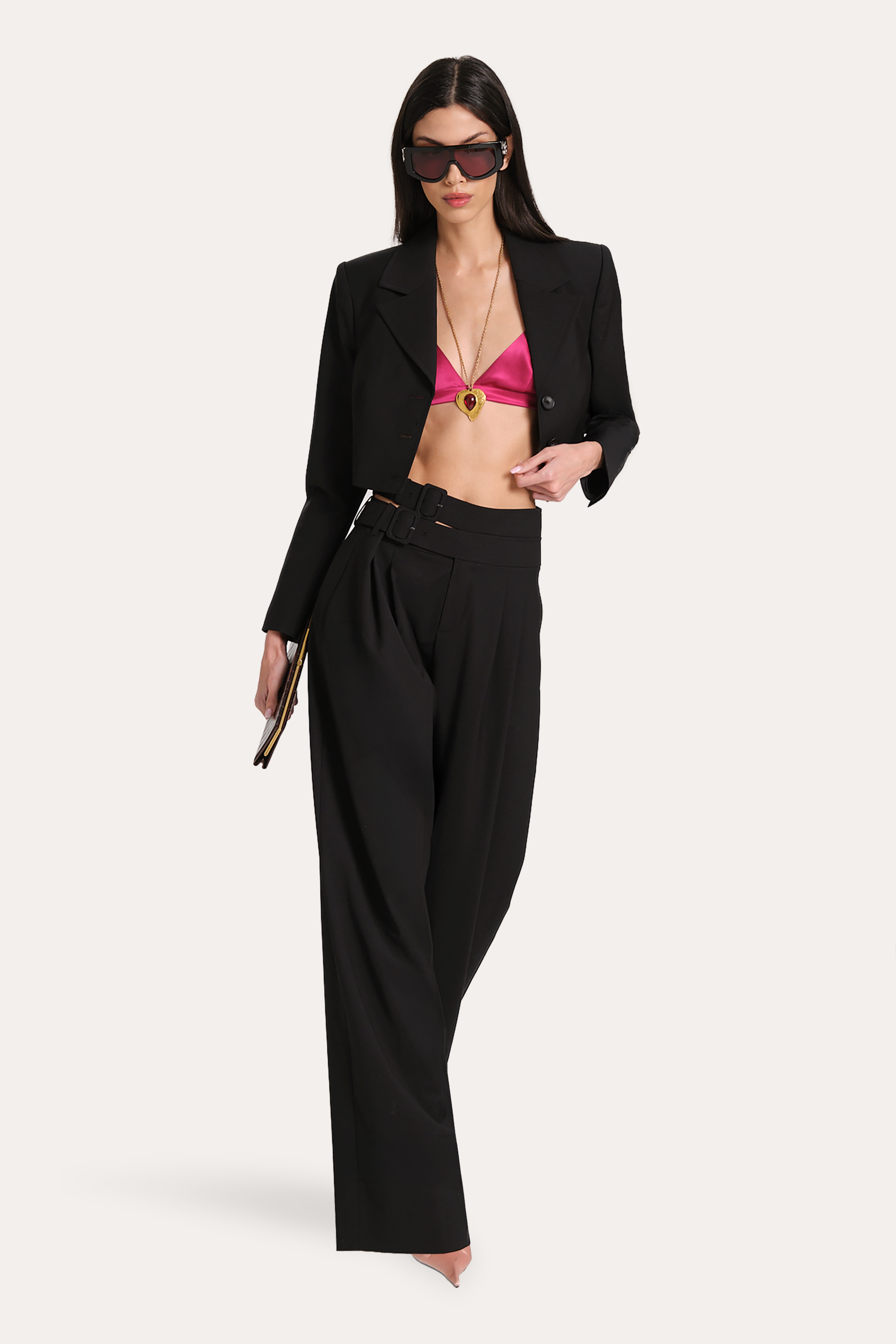 Elie Tahari Sierra Tropical spodnie Onyx wełniane