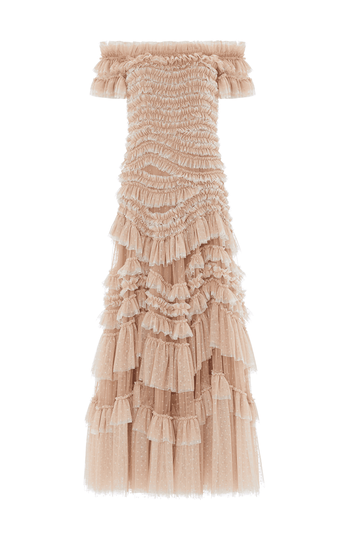 Needle & Thread Wild Rose Off-Shoulder Gown sukienka beżowa tiulowa