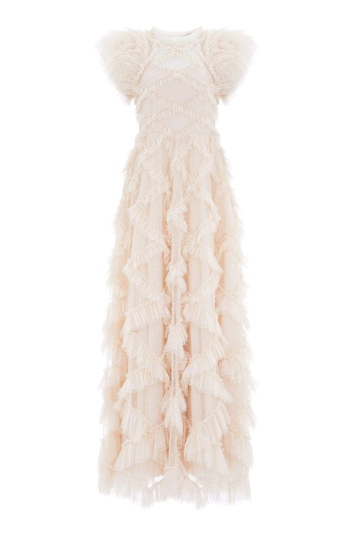 Needle & Thread Genevieve Ruffle Gown suknia kremowa tiulowa
