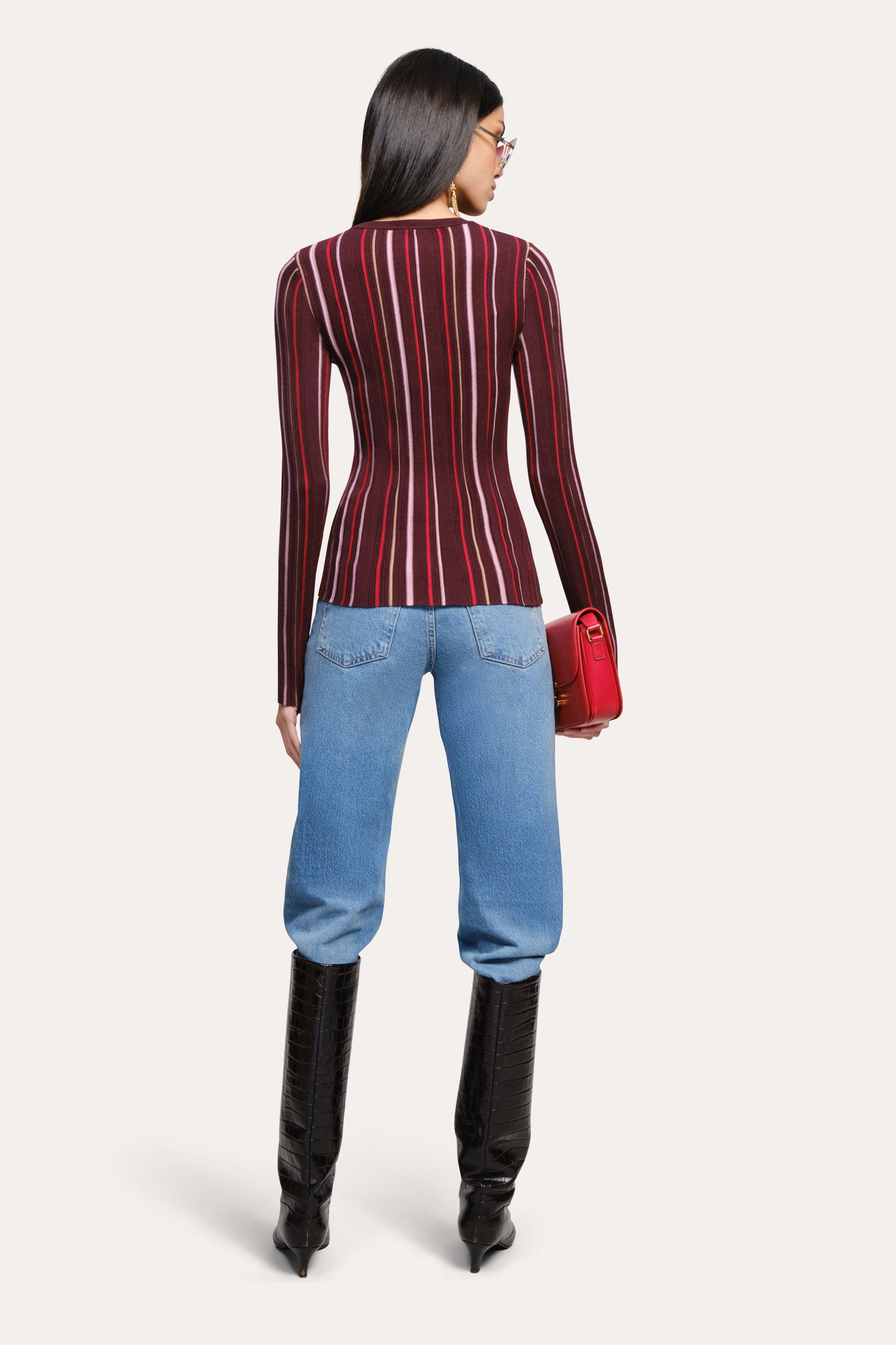Elie Tahari Lucia top wełniano-jedwabny Aubergine Stripe