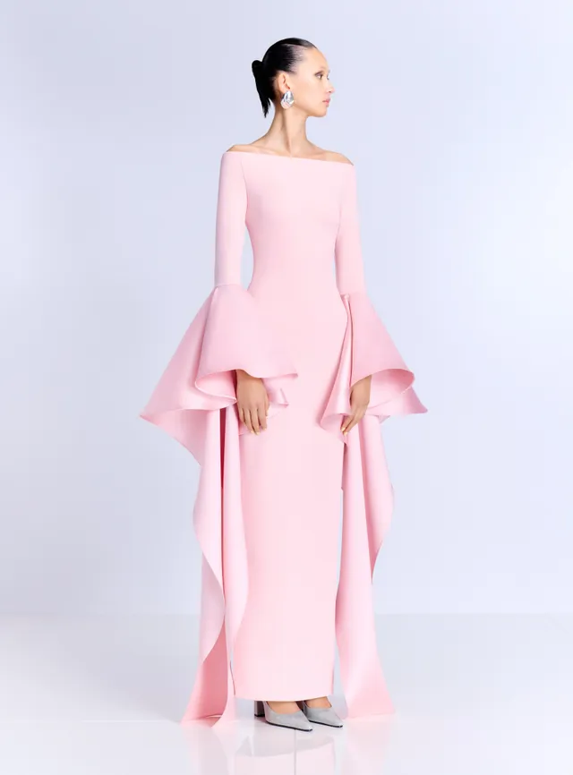 SOLACE LONDON Astria sukienka maxi jasny róż długi rękaw