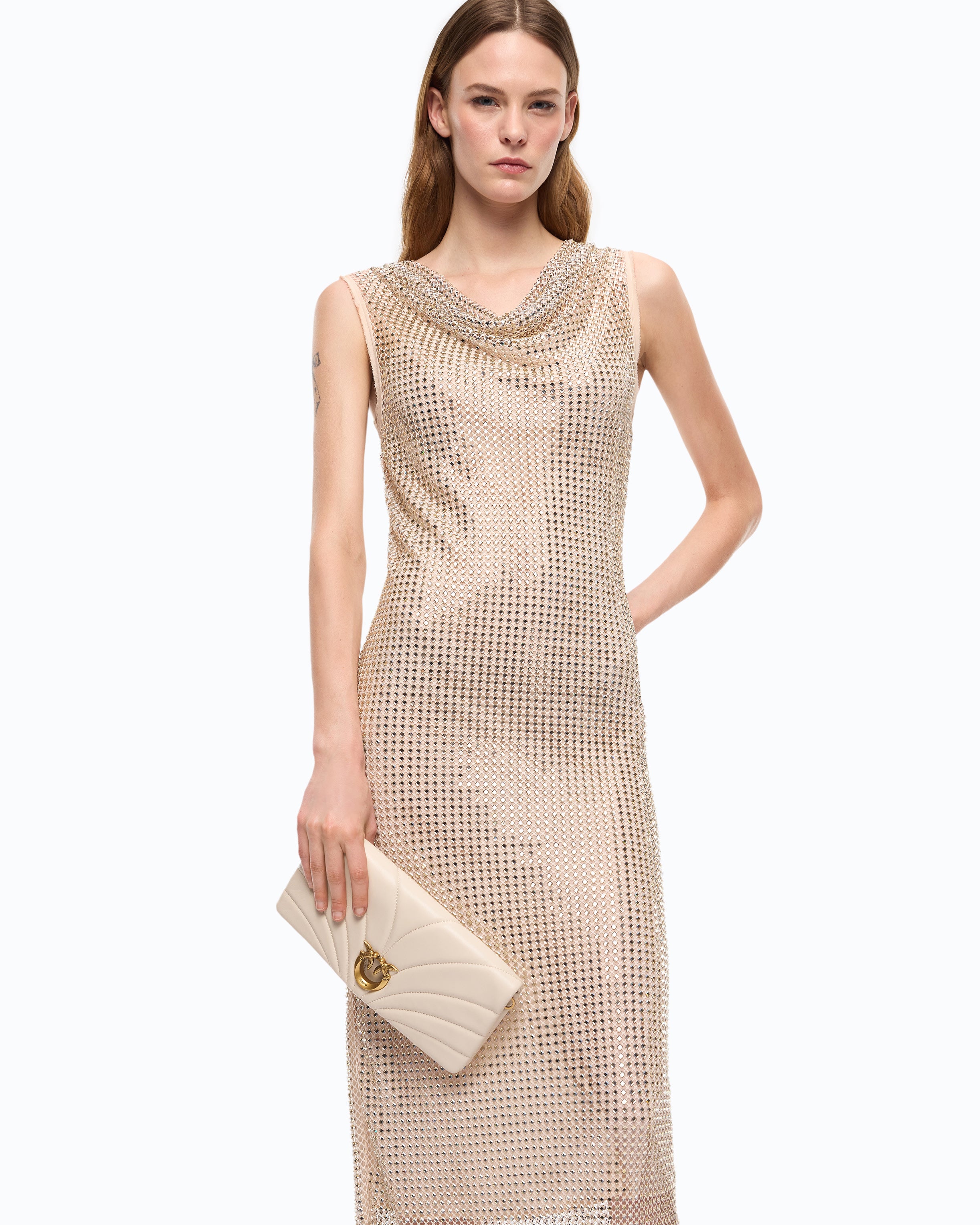 Pinko Carrera Dress sukienka midi złota