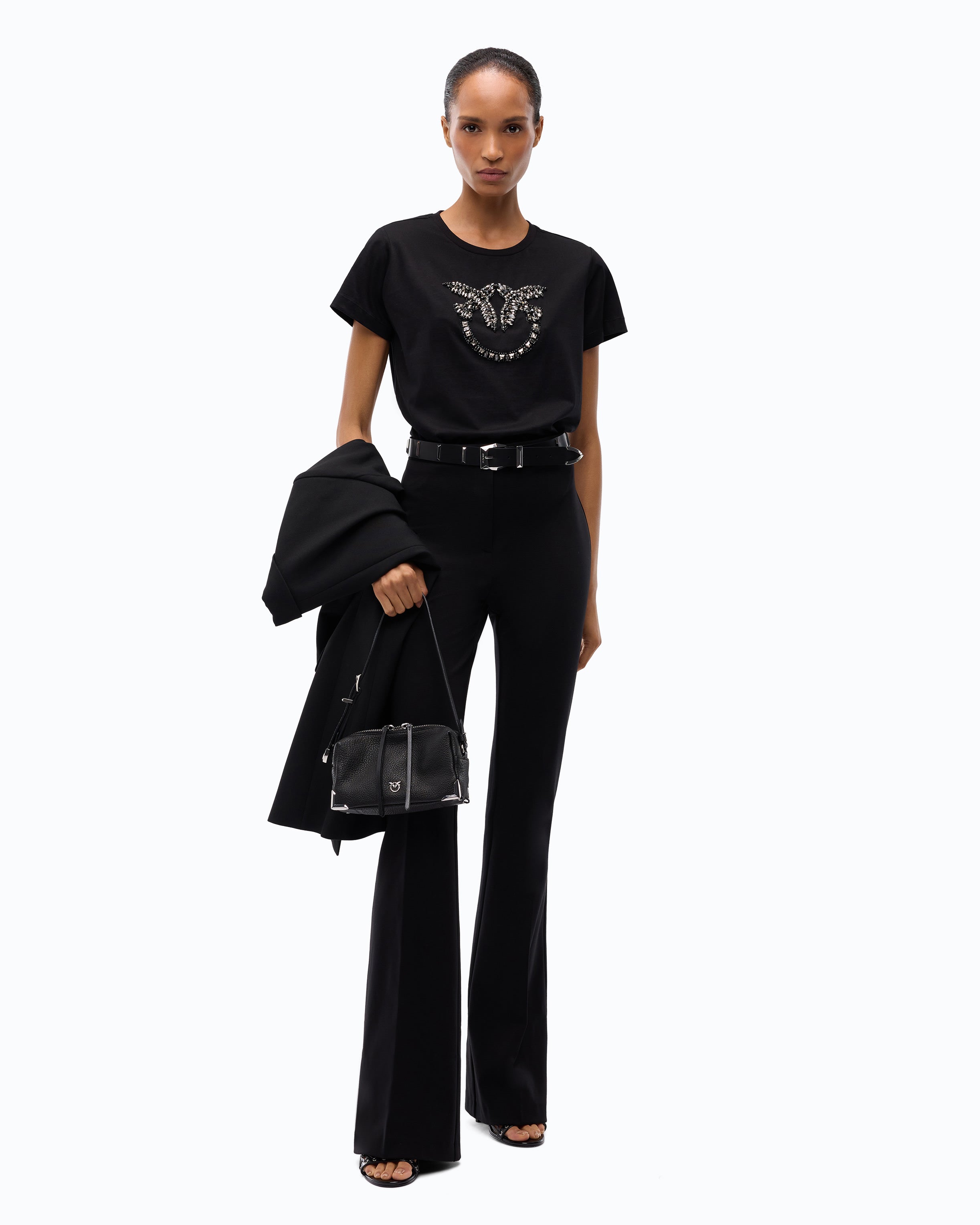 Pinko T-shirt Love Birds koszulka czarna kryształki