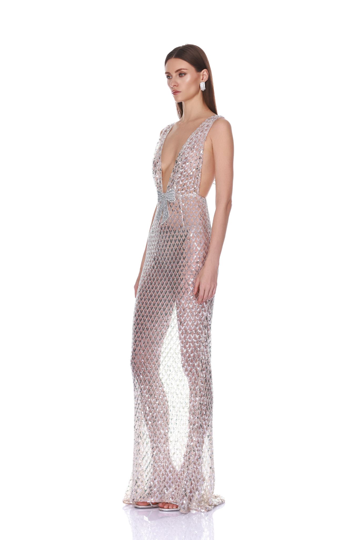 Bronx and Banco Liora Silver suknia wieczorowa srebrna maxi