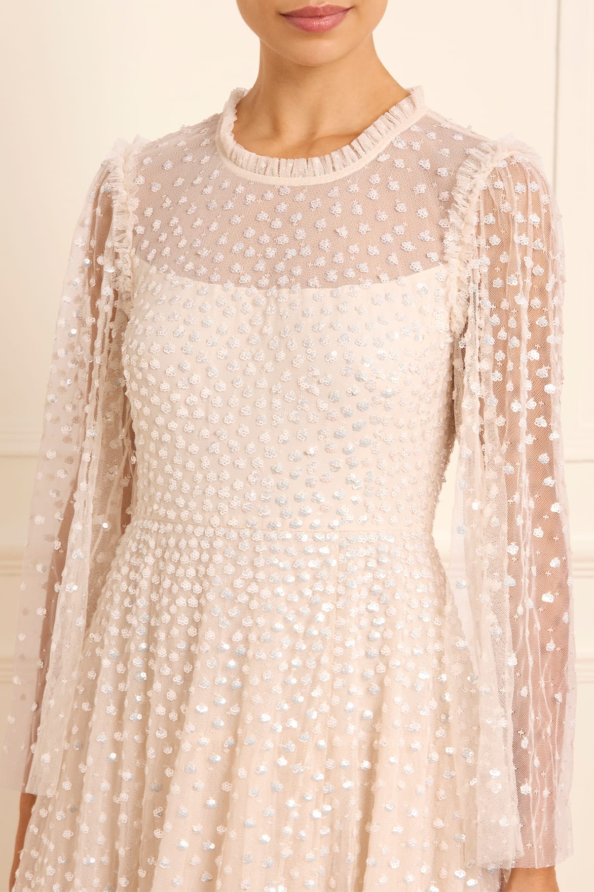 Needle & Thread Scatter Dot Ankle sukienka wieczorowa Cream cekiny