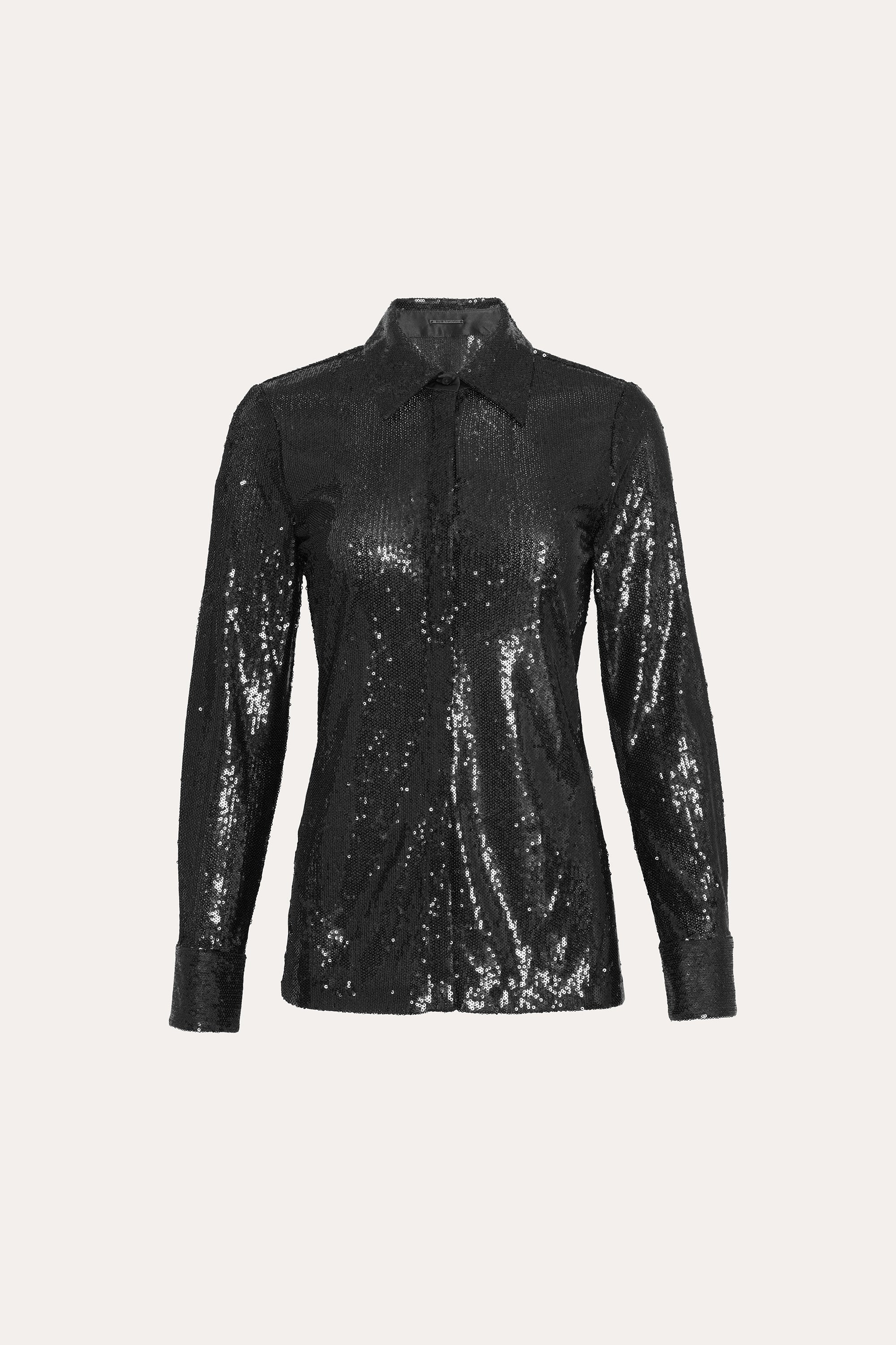 Elie Tahari Sequined Button Down koszula Black cekiny