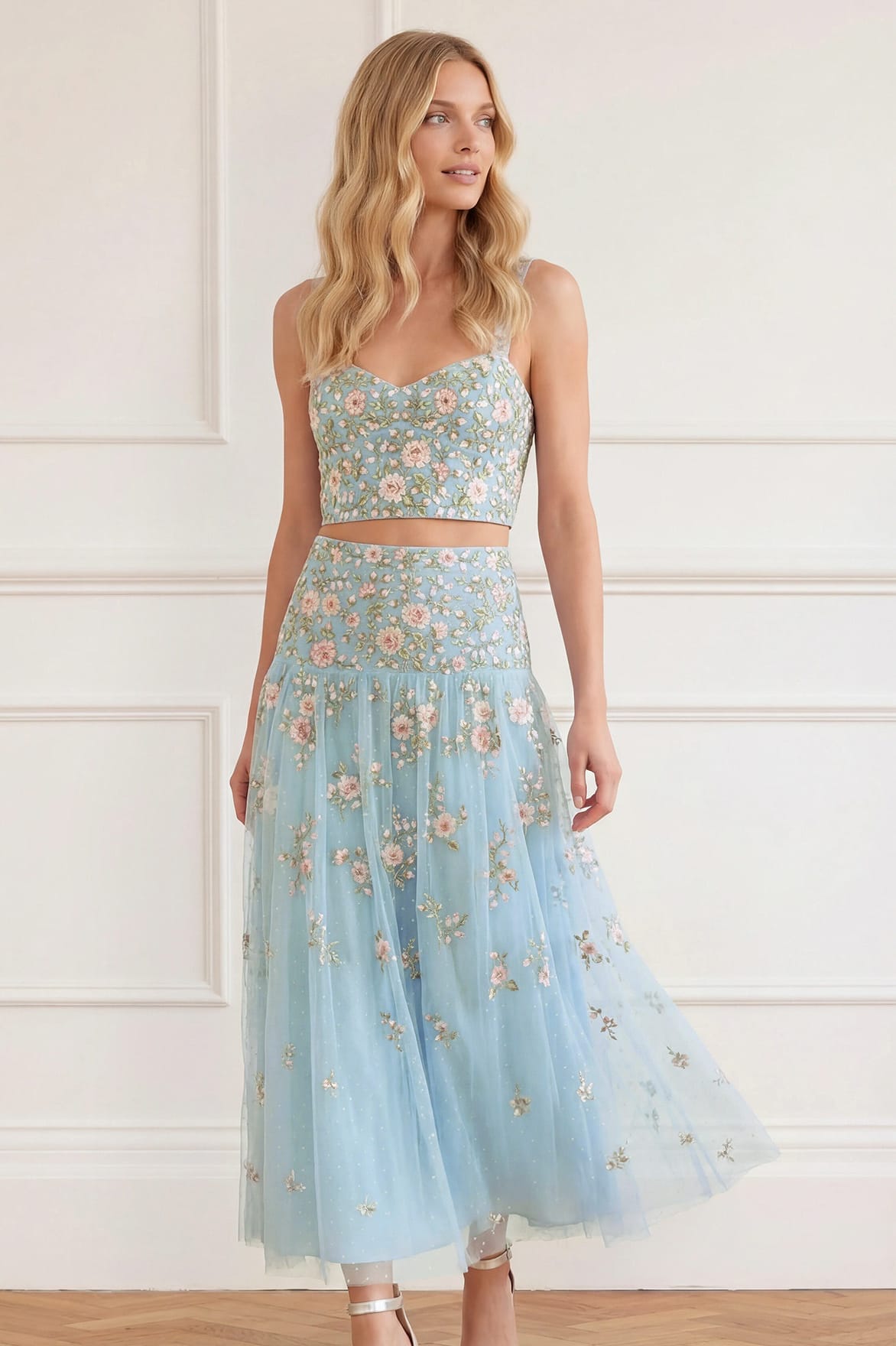 Needle & Thread Eden Rose Ankle Skirt spódnica niebieska