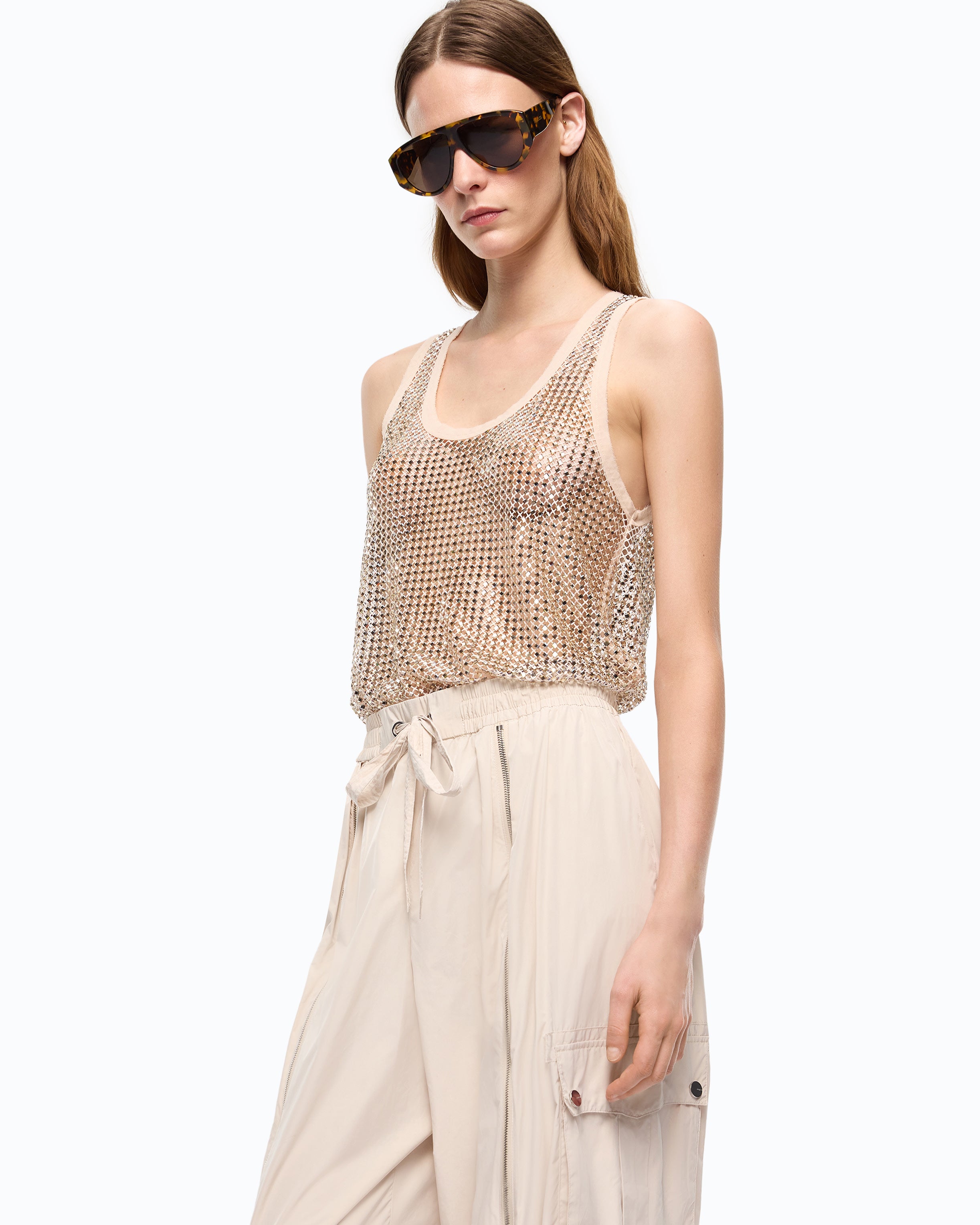 Pinko Waiting Tank Top top siateczkowy zloty