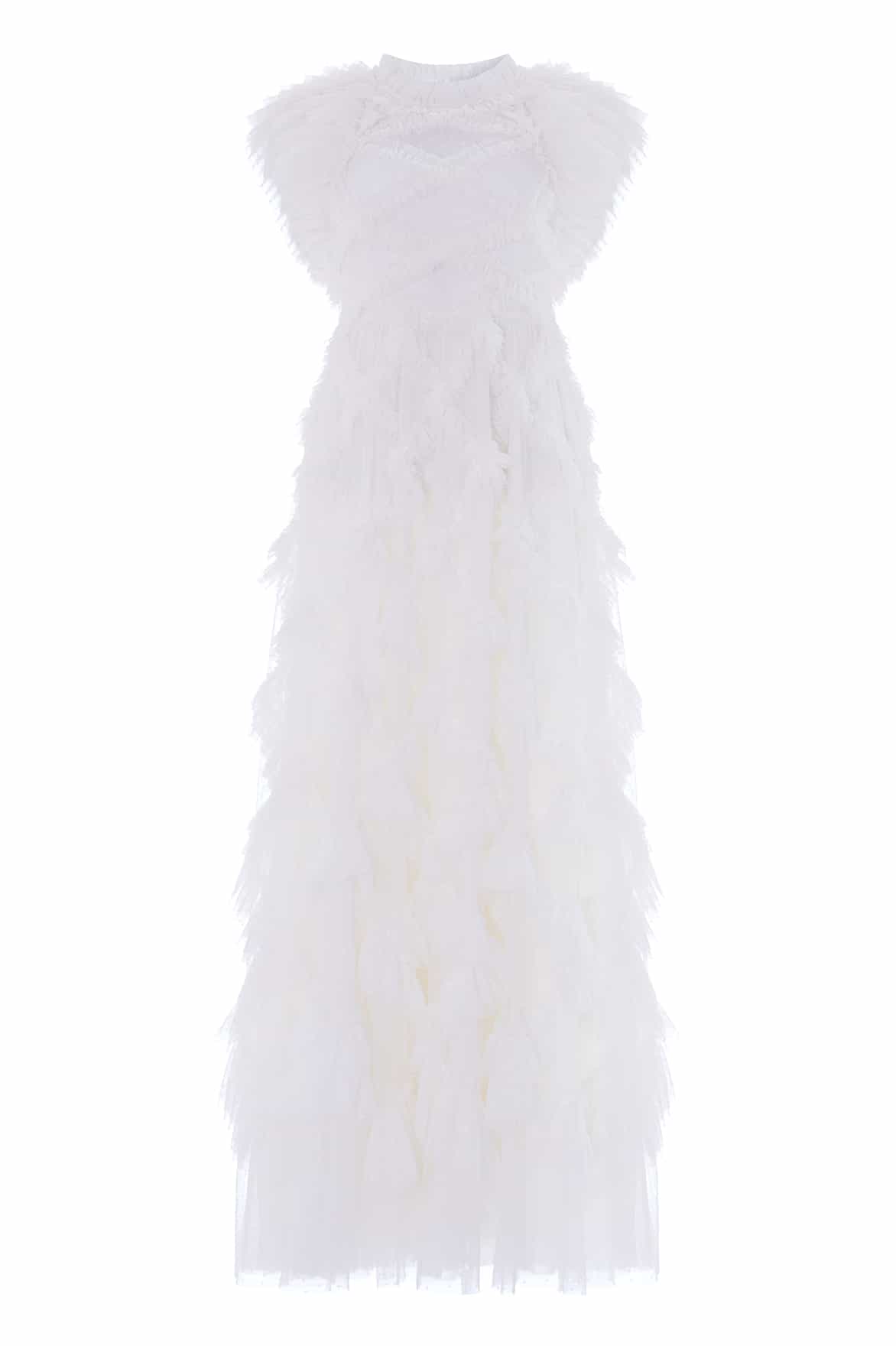 Needle & Thread Genevieve Ruffle Gown sukienka biała falbanki