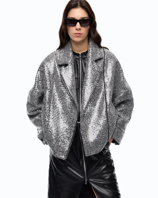 Pinko Bellis Blouson bosmanka czarna z cekinami wełniana