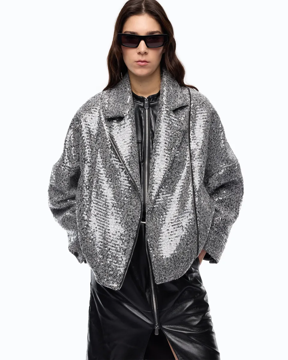 Pinko Bellis Blouson bosmanka czarna z cekinami wełniana