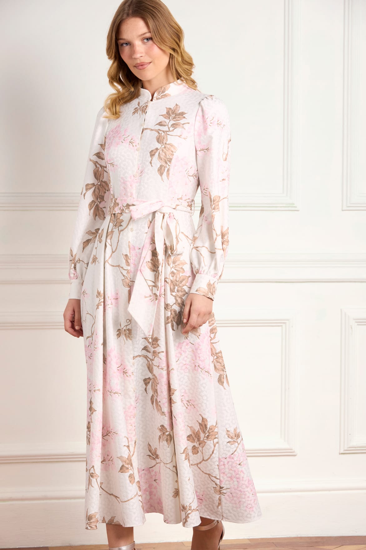 Needle & Thread Wisteria Jacquard Long Sleeve Shirt Dress sukienka biała
