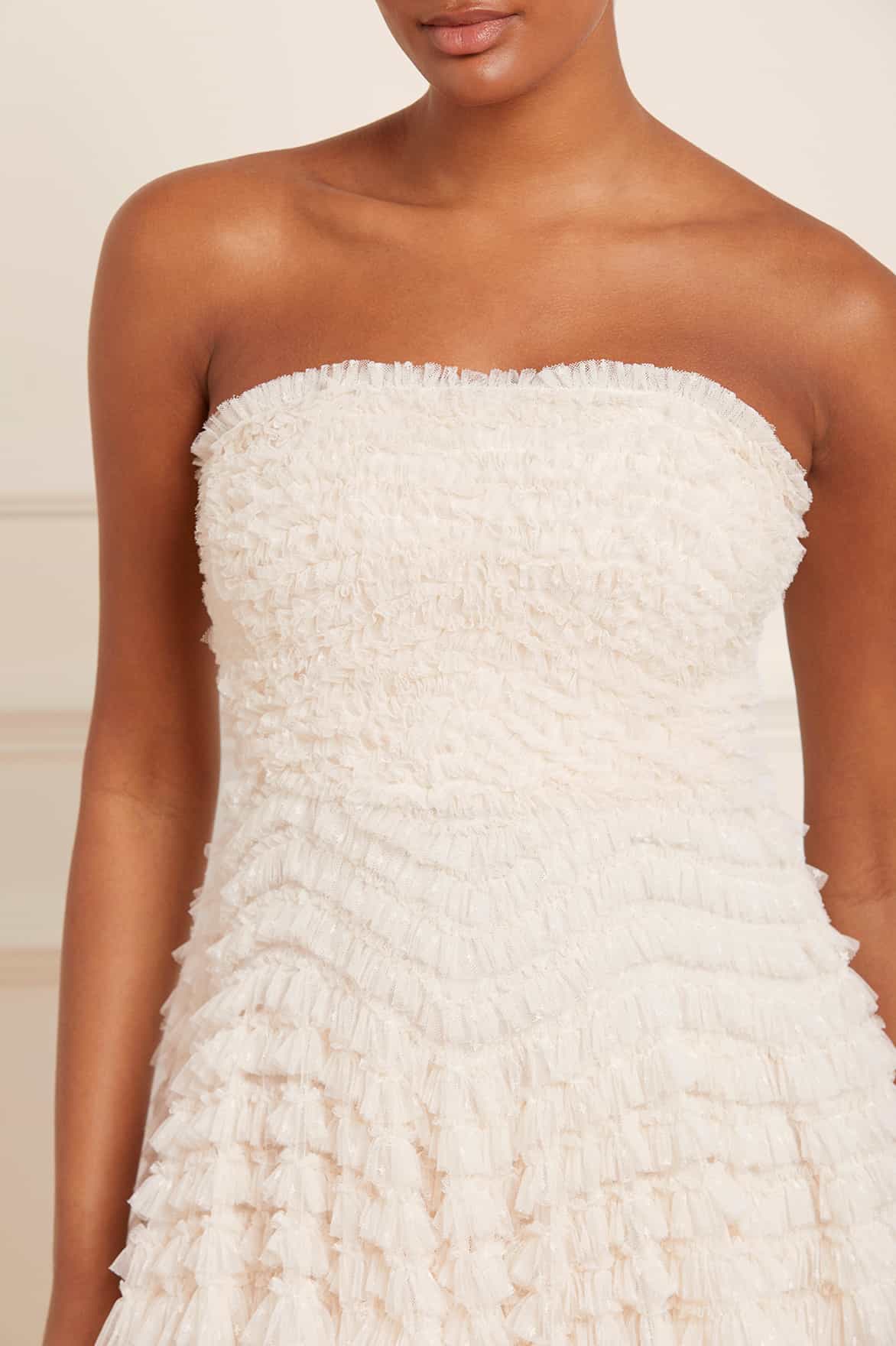 Needle & Thread Hattie Ruffle Strapless Ankle Gown sukienka Cream