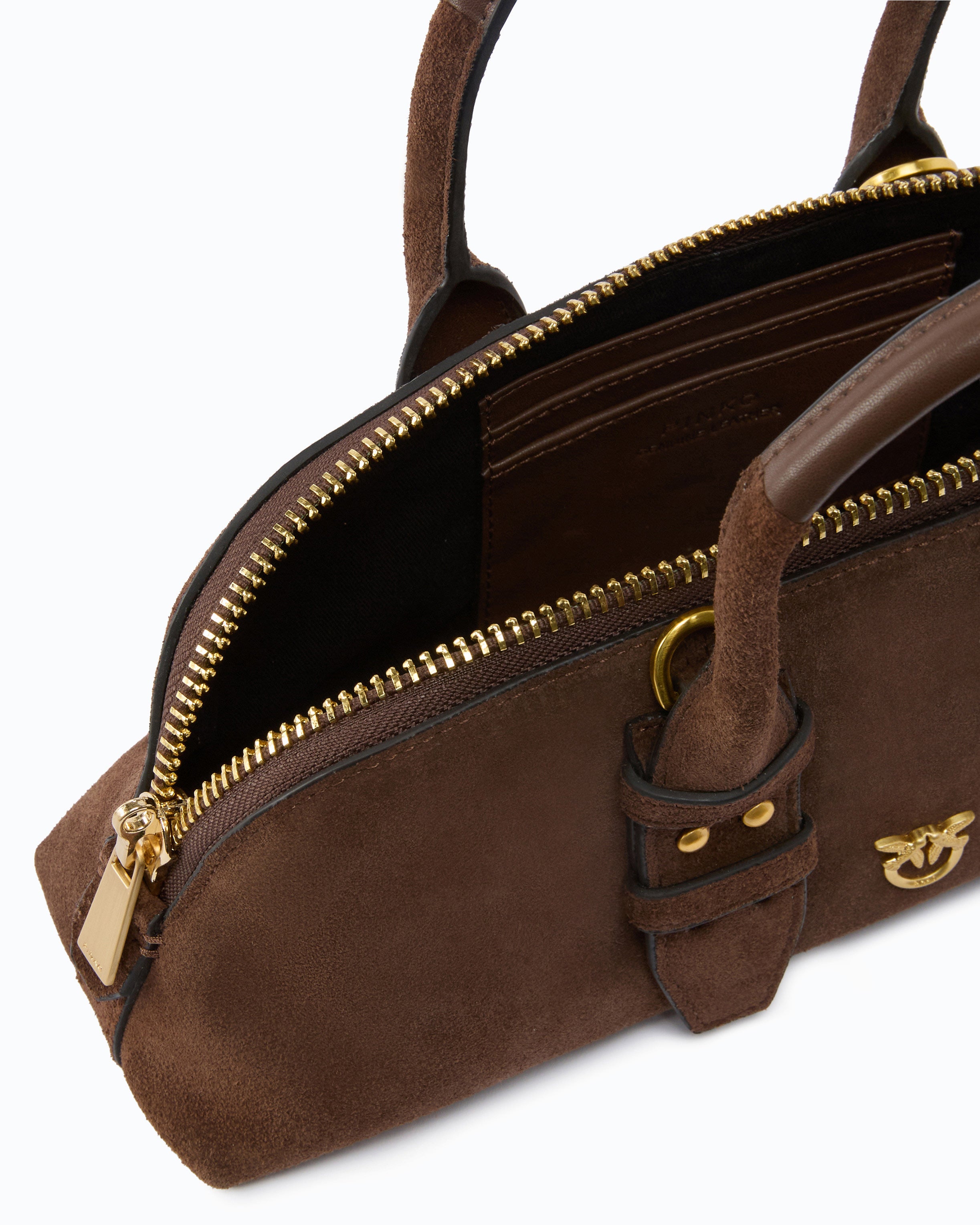 Pinko Escape Bag torebka bowling brązowa zamsz