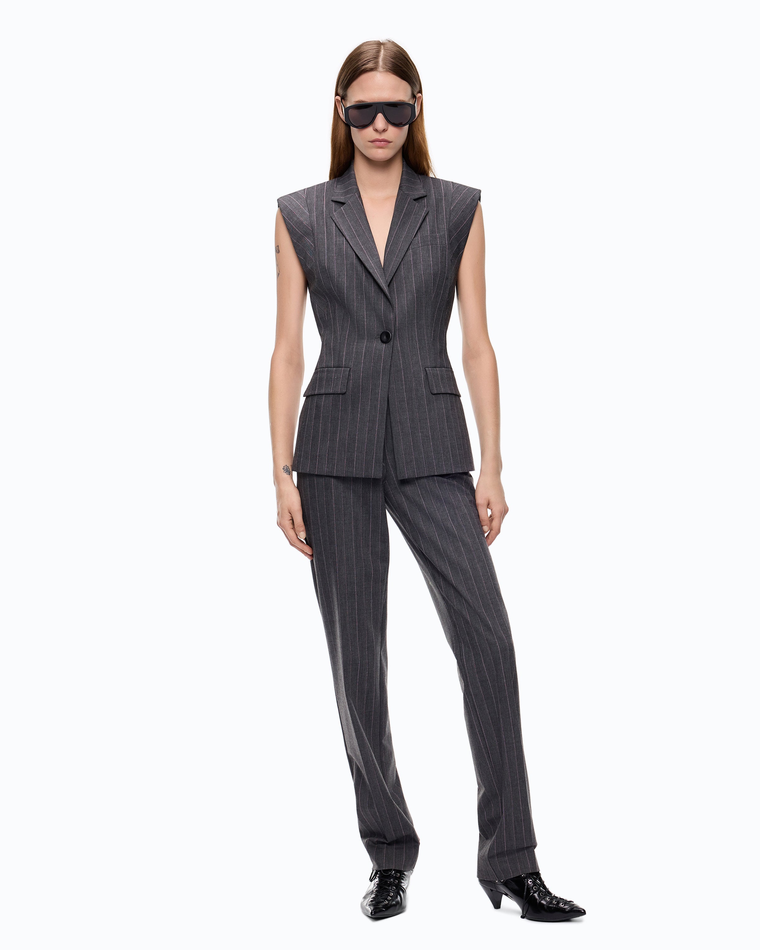 Pinko Genista Jacket kamizelka szara w prążek