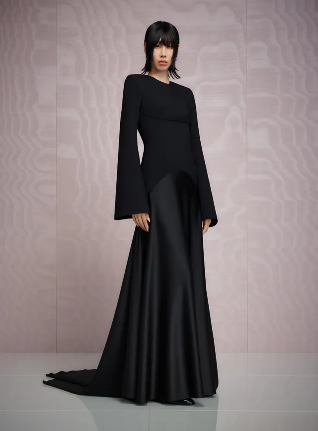 SOLACE LONDON Claudine sukienka maxi czarna długi rękaw