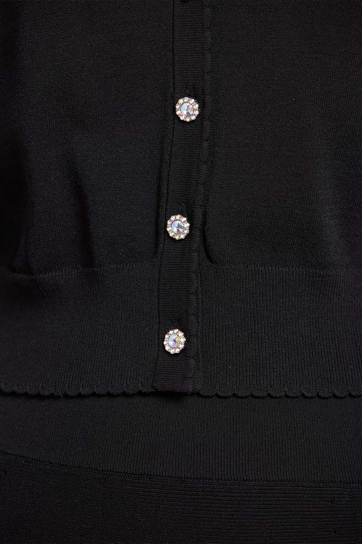 Needle & Thread Pointelle Trim Knit Short Cardigan kardigan czarny