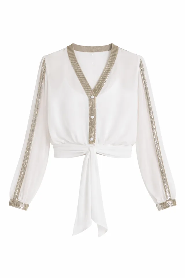 Temperley Filigree bluzka damska srebrna pasek cekiny