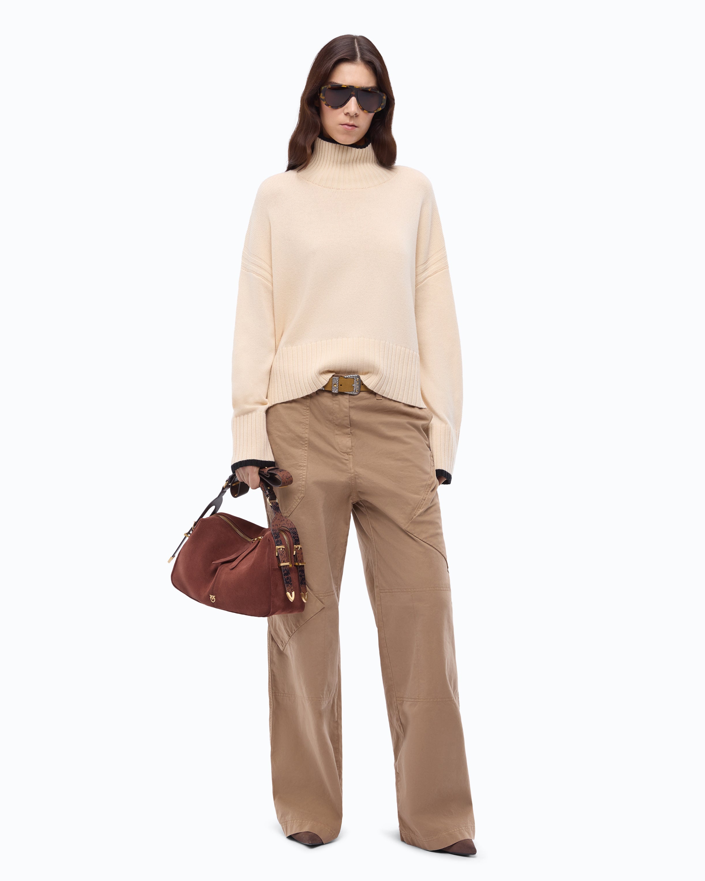 Pinko Falkland Sweater sweter golf beżowy kaszmir