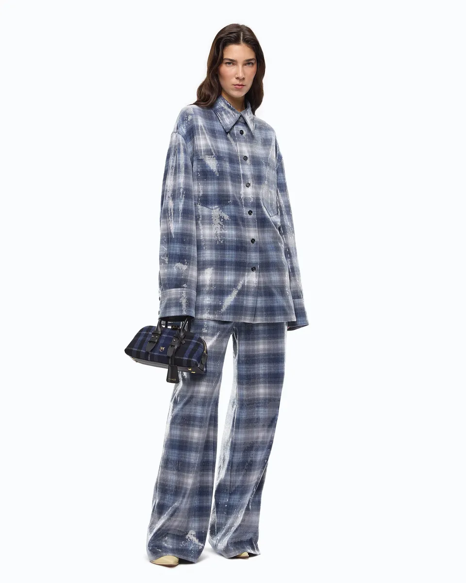 Pinko Primula Pants spodnie palazzo cekinowe kratka