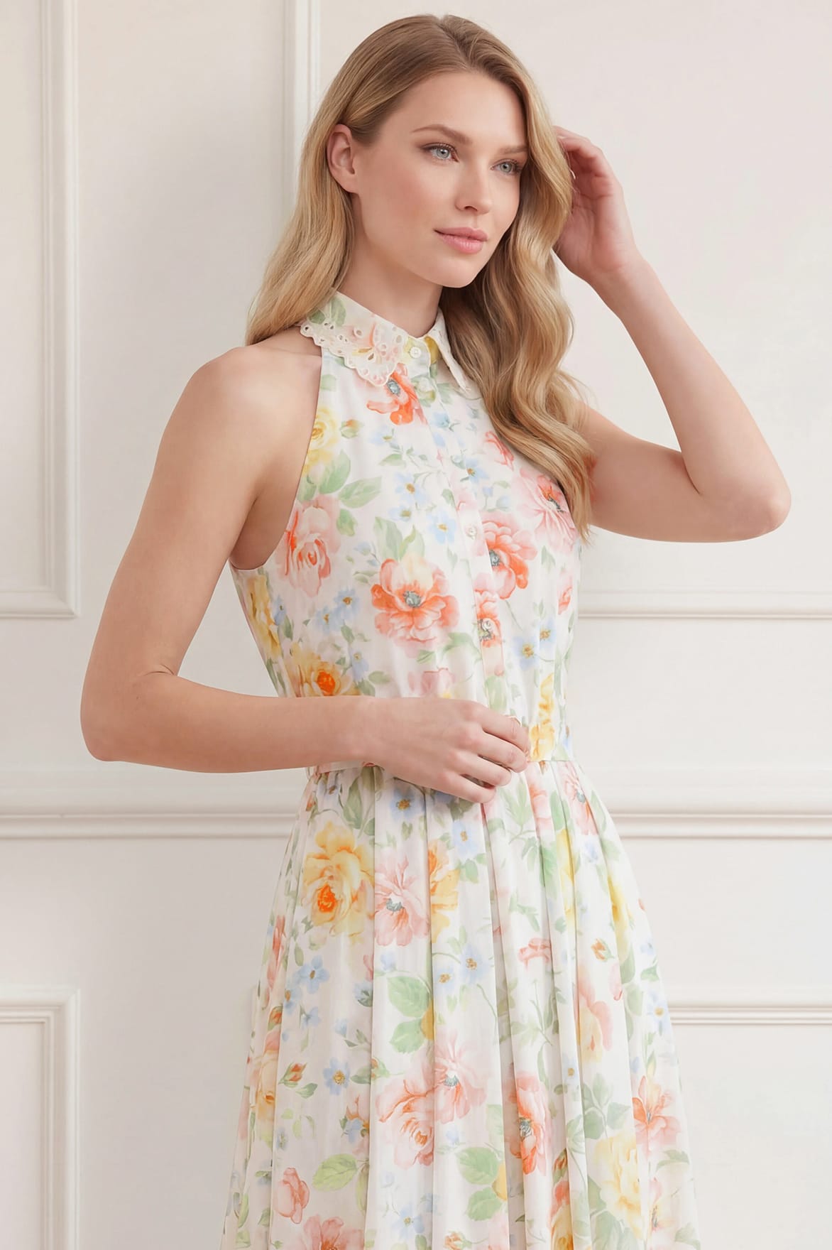 Needle & Thread Sienna Rose Cotton Halter Ankle Gown sukienka biała