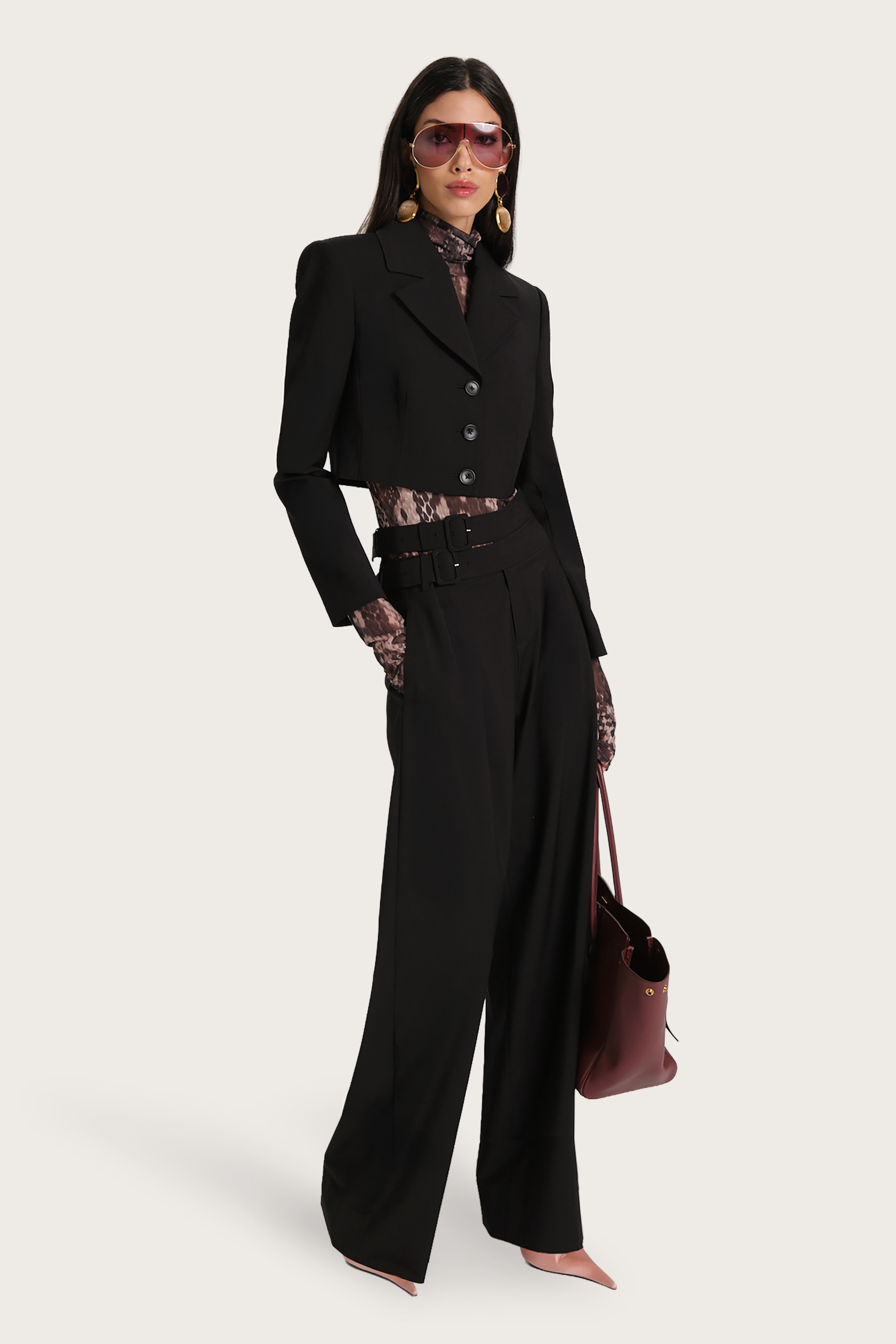 Elie Tahari Sierra Tropical Wool marynarka onyx cropped