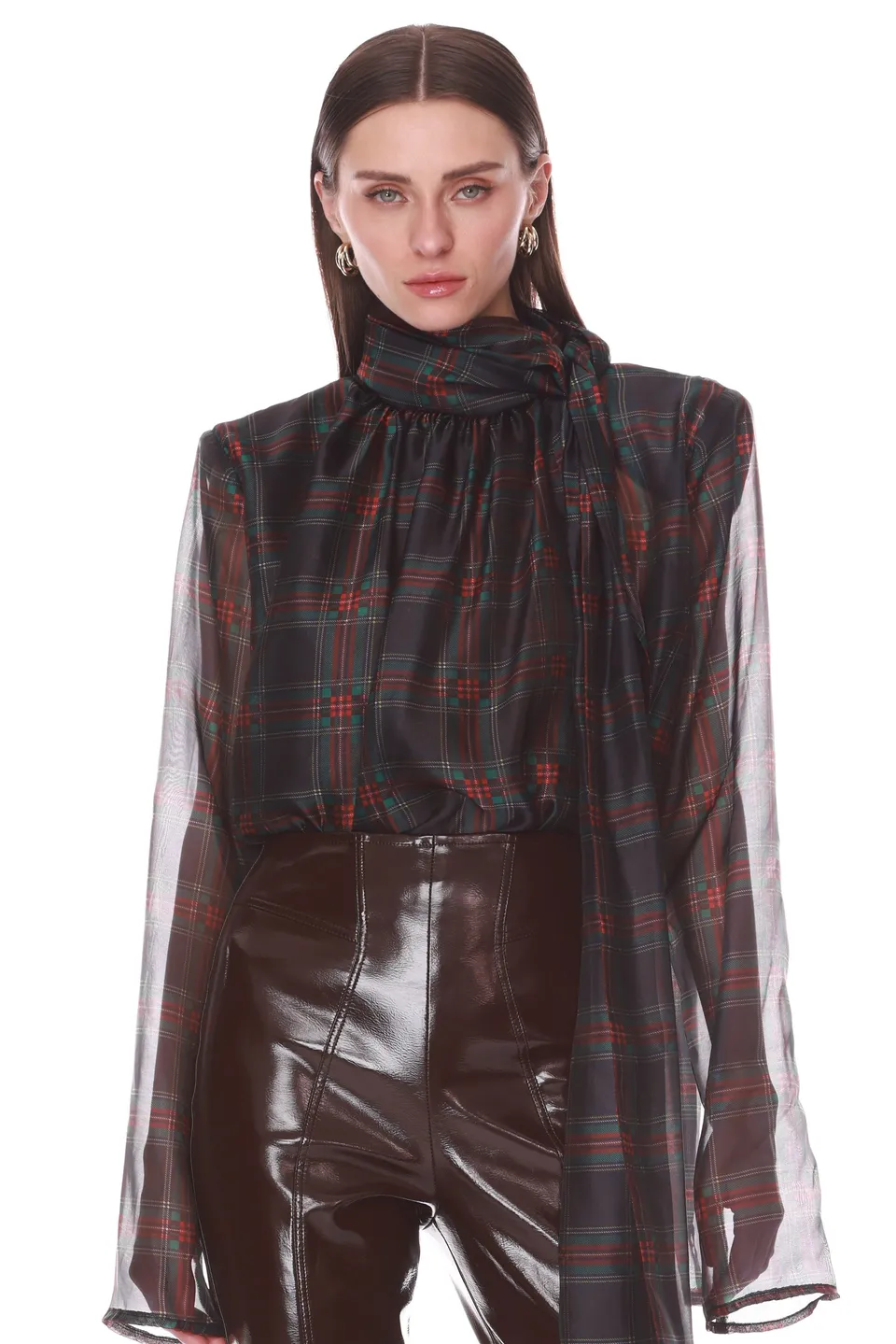 Bronx and Banco Plaid Organza bluzka w kratę z wiązaniem