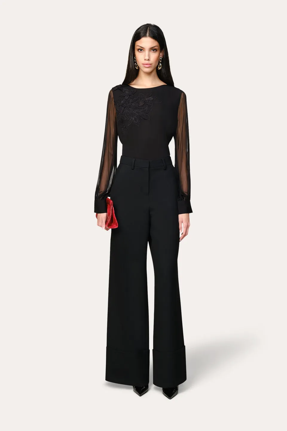 Elie Tahari Applique bluzka Black jedwabna