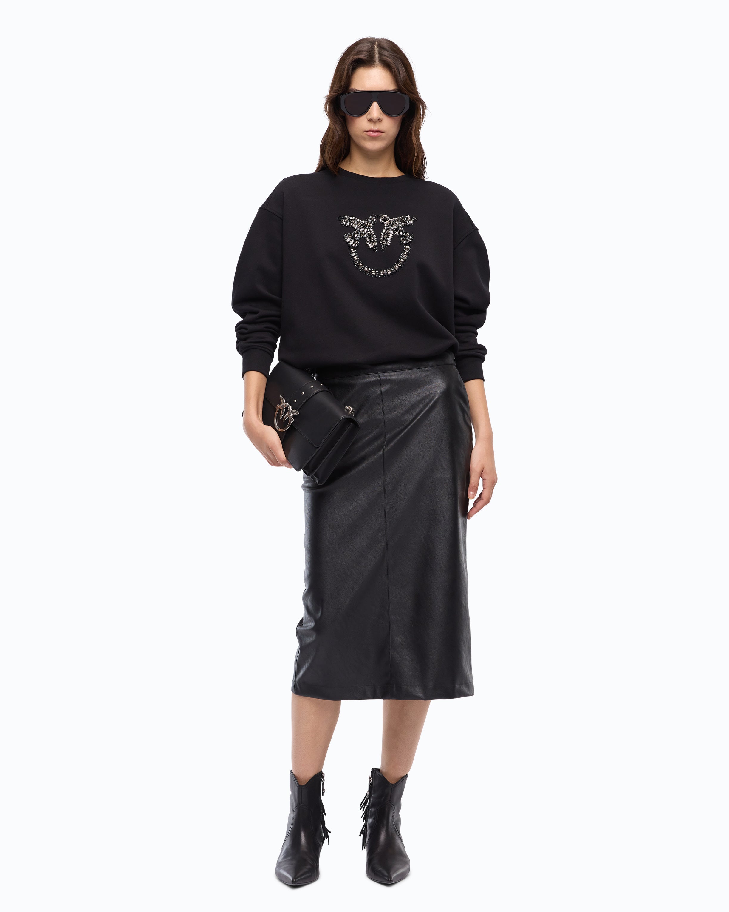 Pinko Love Birds bluza bawełniana kryształki czarna