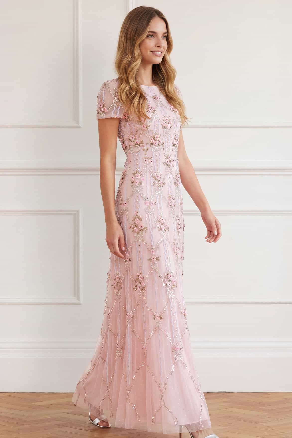 Needle & Thread Lovers Lace Gown suknia różowa cekiny